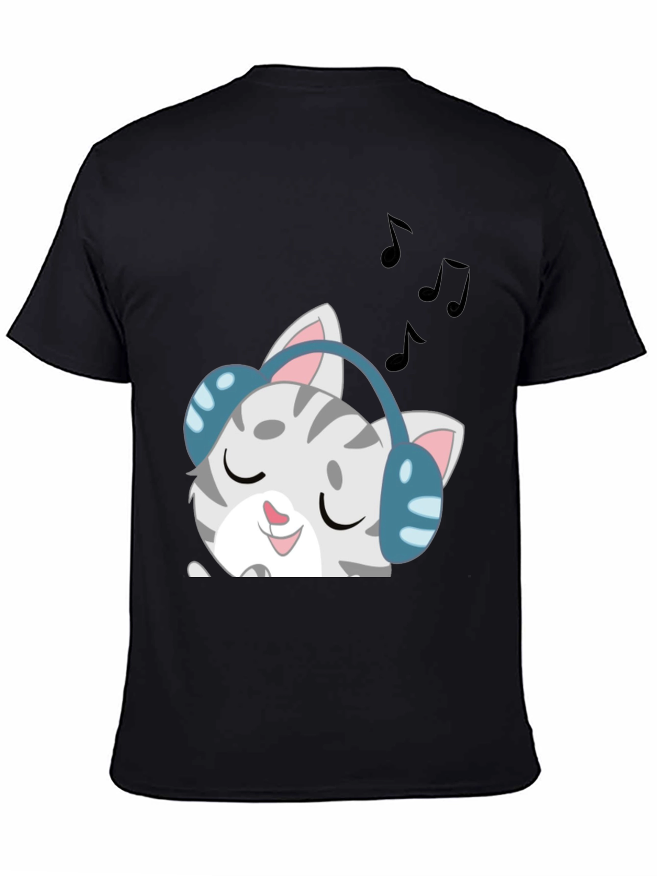 Black Cool Cat Headphones Graphic Tee - Black view 4