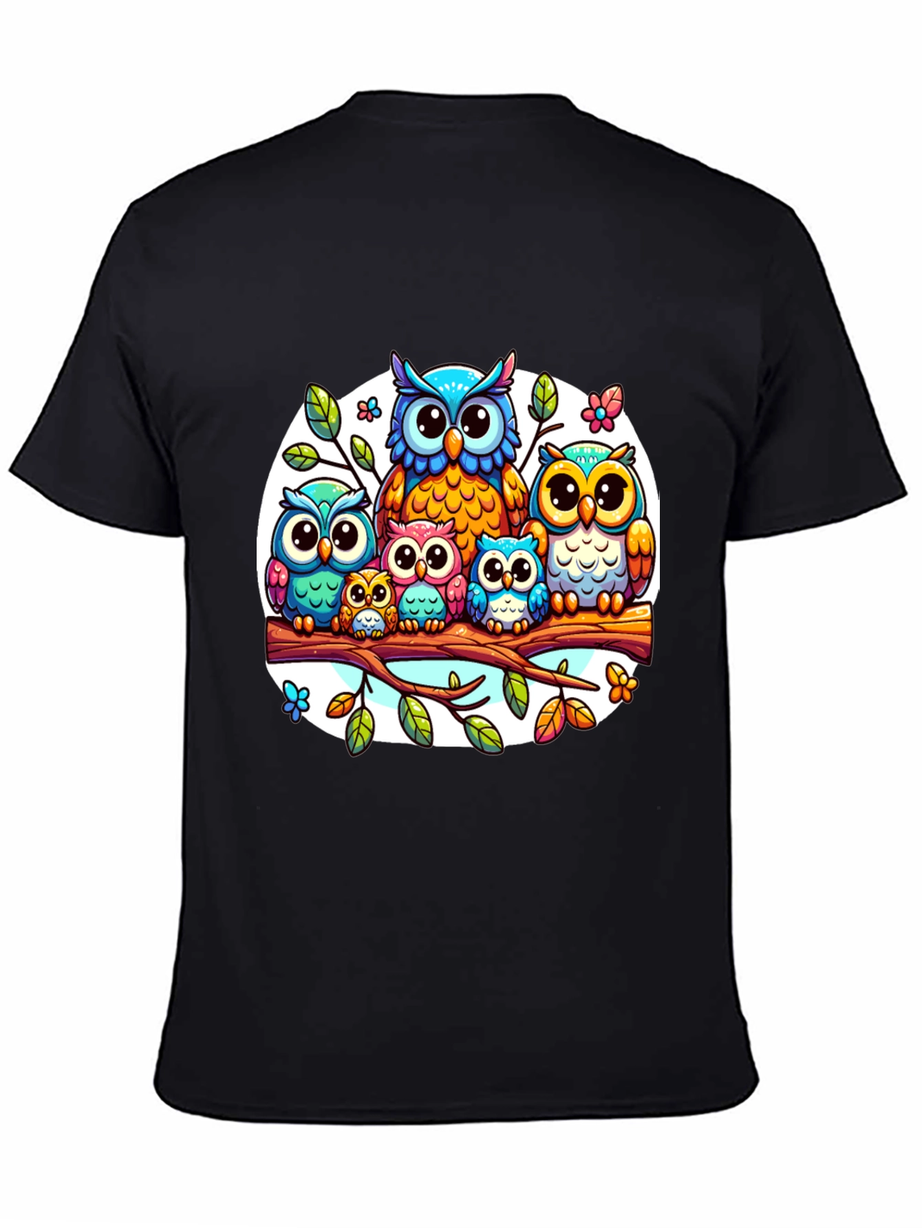 Black Cute Owl Family T-Shirt view 4