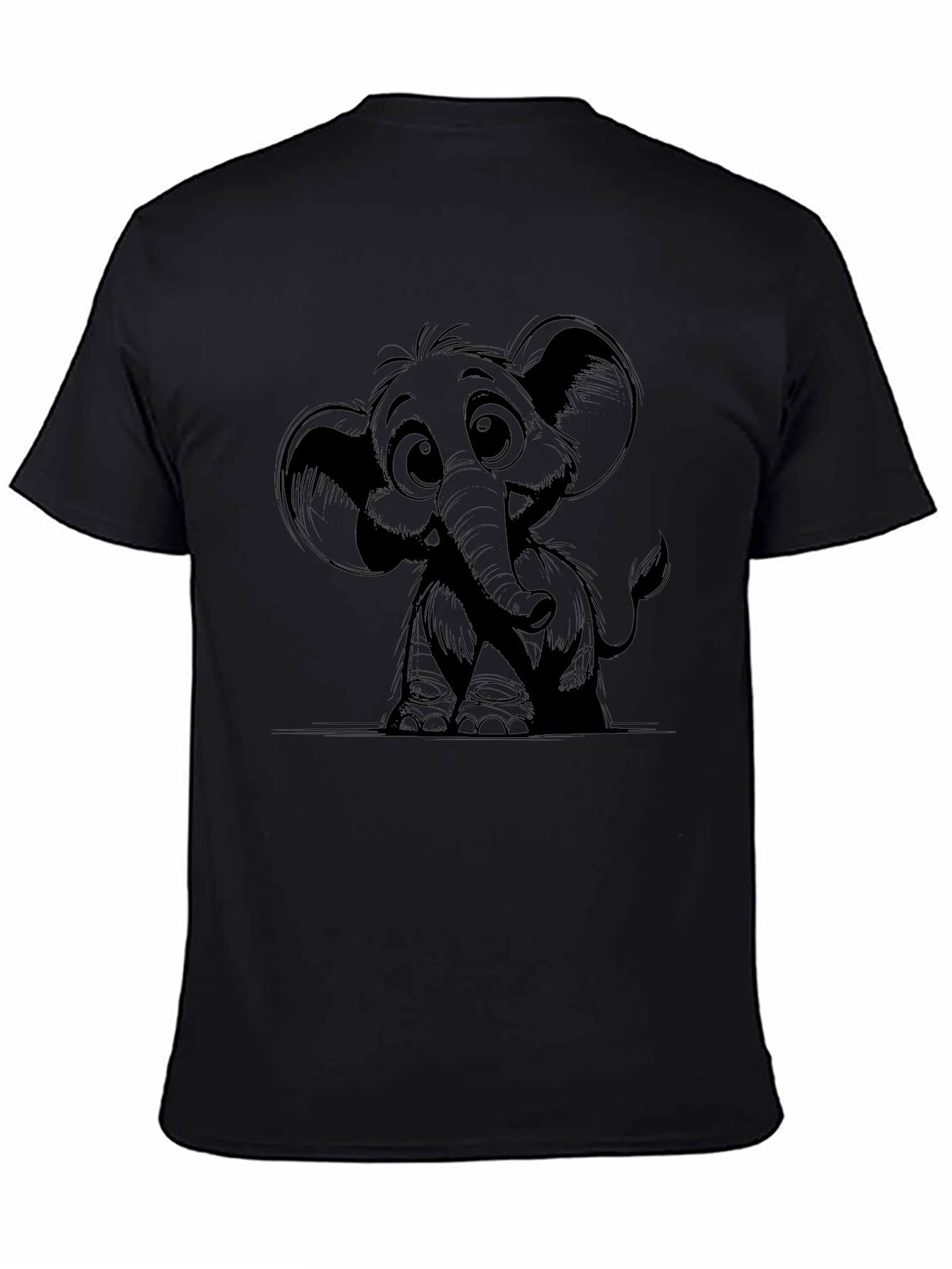 Black Cute Elephant Graphic Black T-Shirt view 4