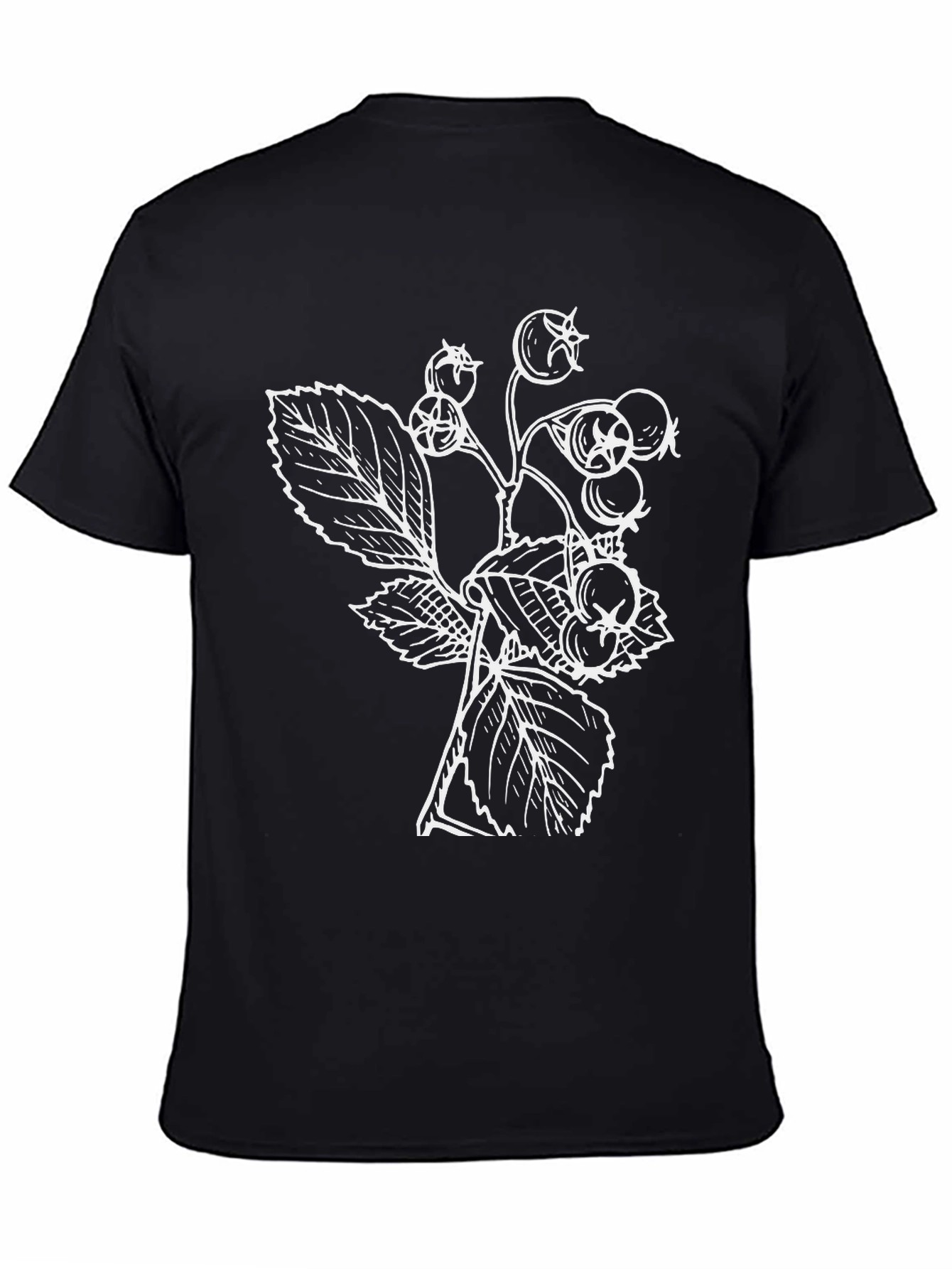 Black Nature Inspired Black T-Shirt with Botanical Print view 4