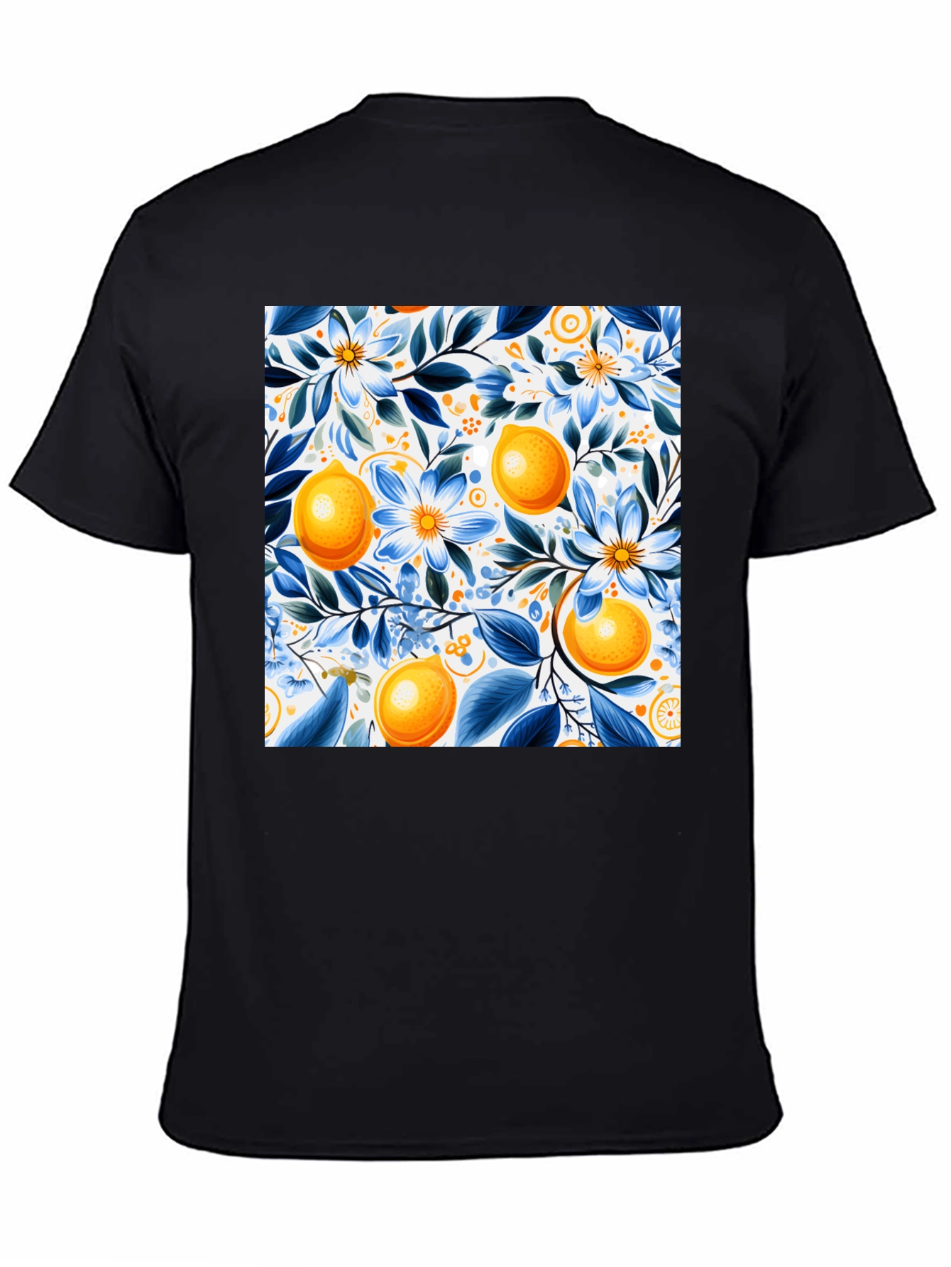 Black Floral Lemon Print Black T-Shirt view 4