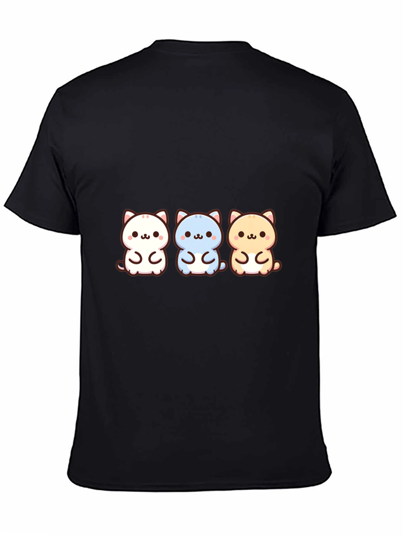 Black Cute Cartoon Cat Trio Black T-Shirt view 4