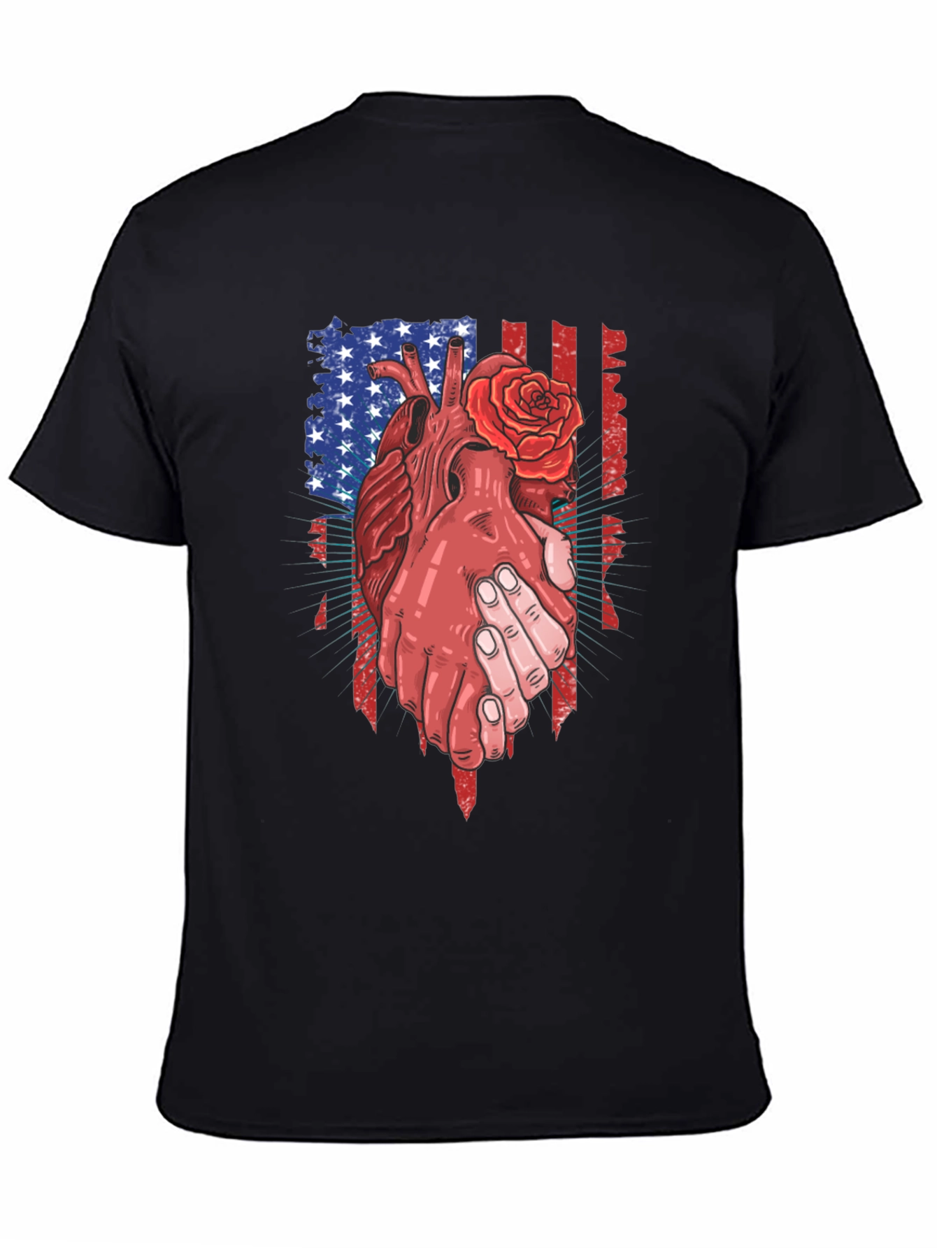 Black Patriotic Heart & Rose Graphic T-Shirt view 4