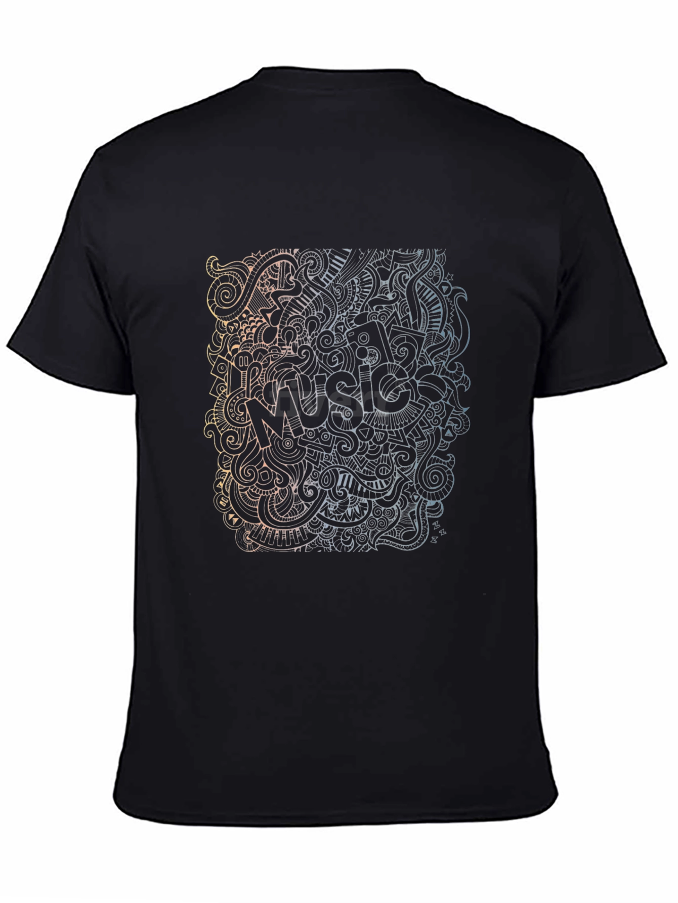 Black Music Doodle Black T-Shirt for Men view 4