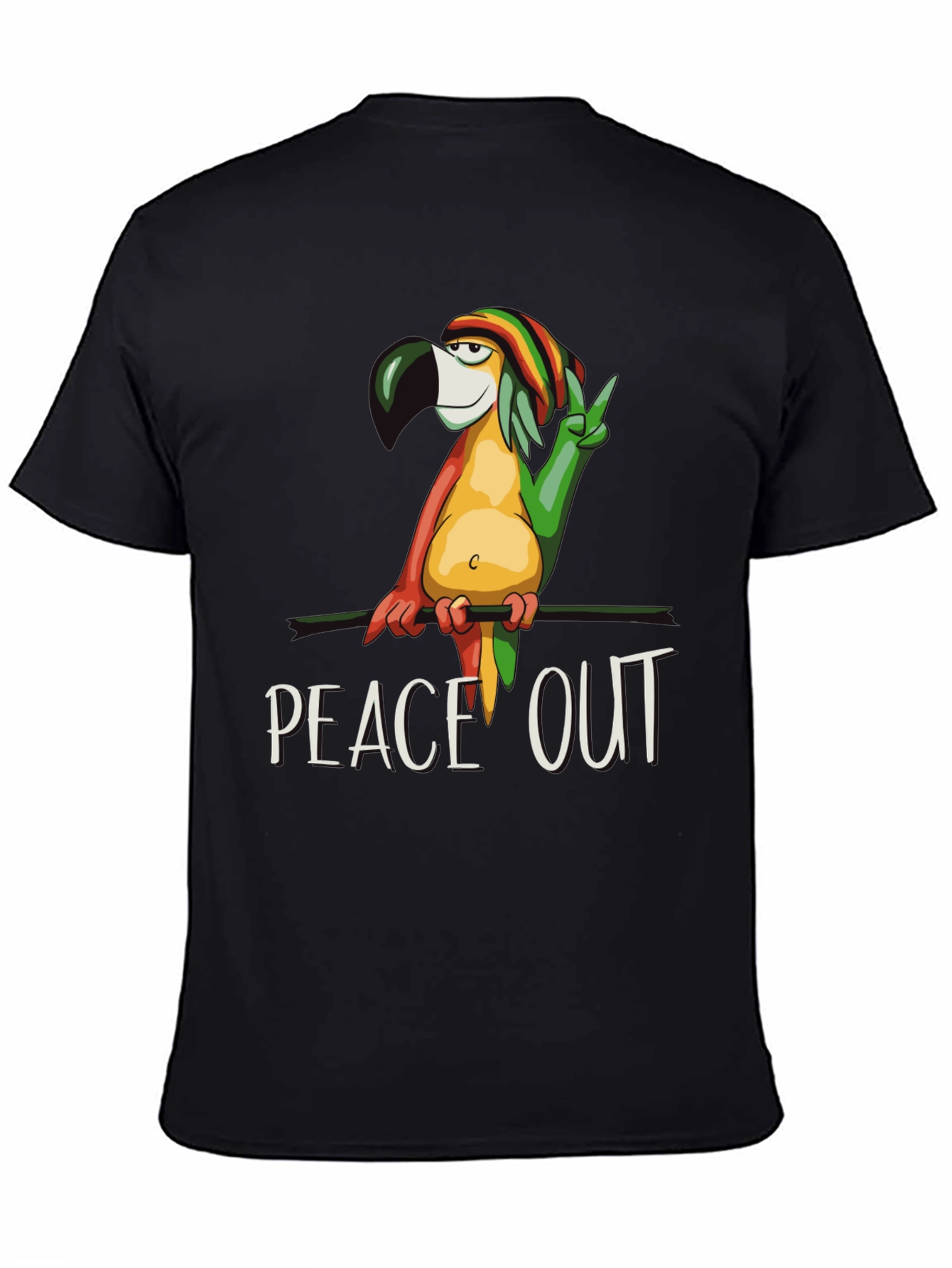 Black Peace Out Parrot Graphic T-Shirt view 4