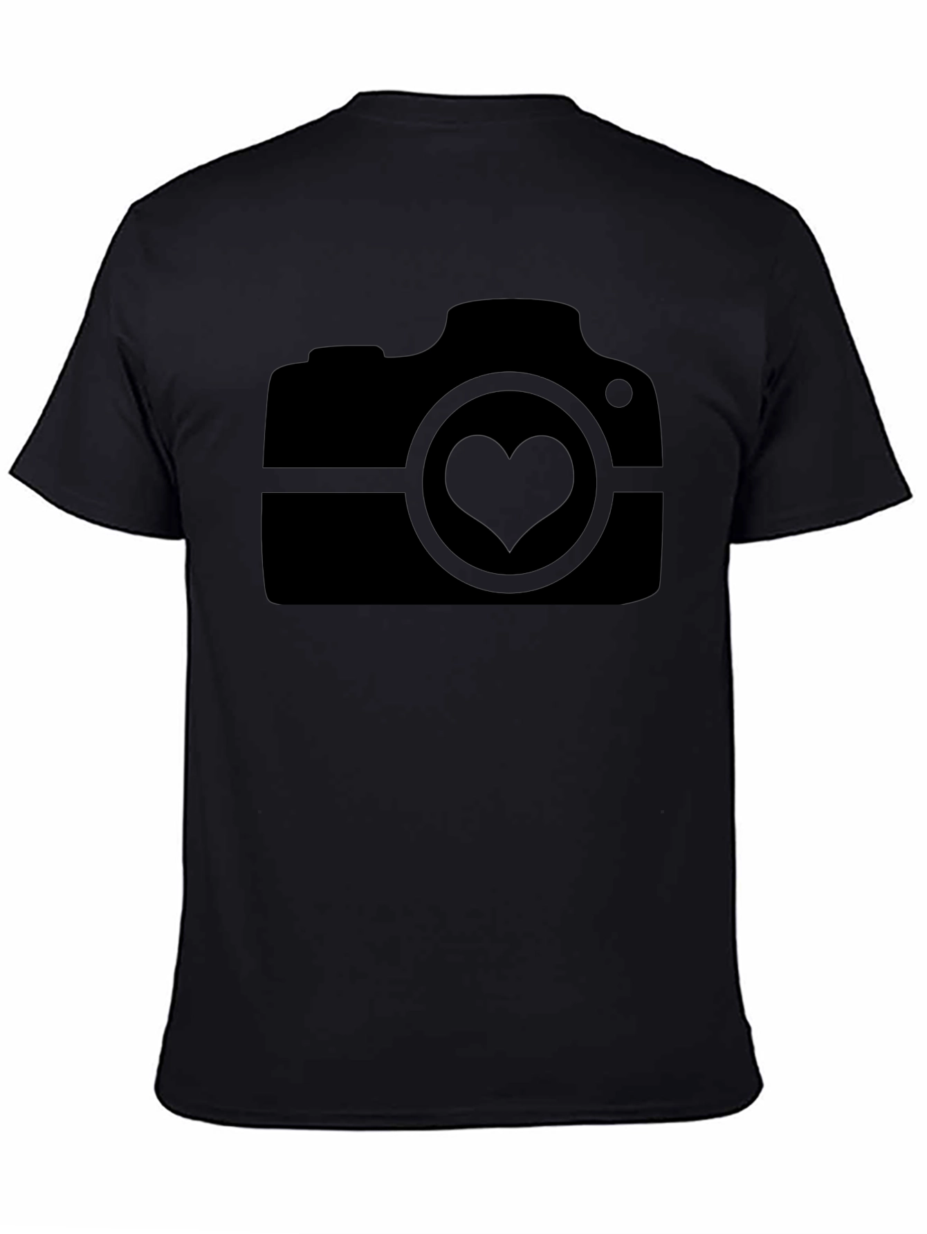 Black Heart Camera Graphic Tee - Black Crew Neck Cotton T-Shirt view 4