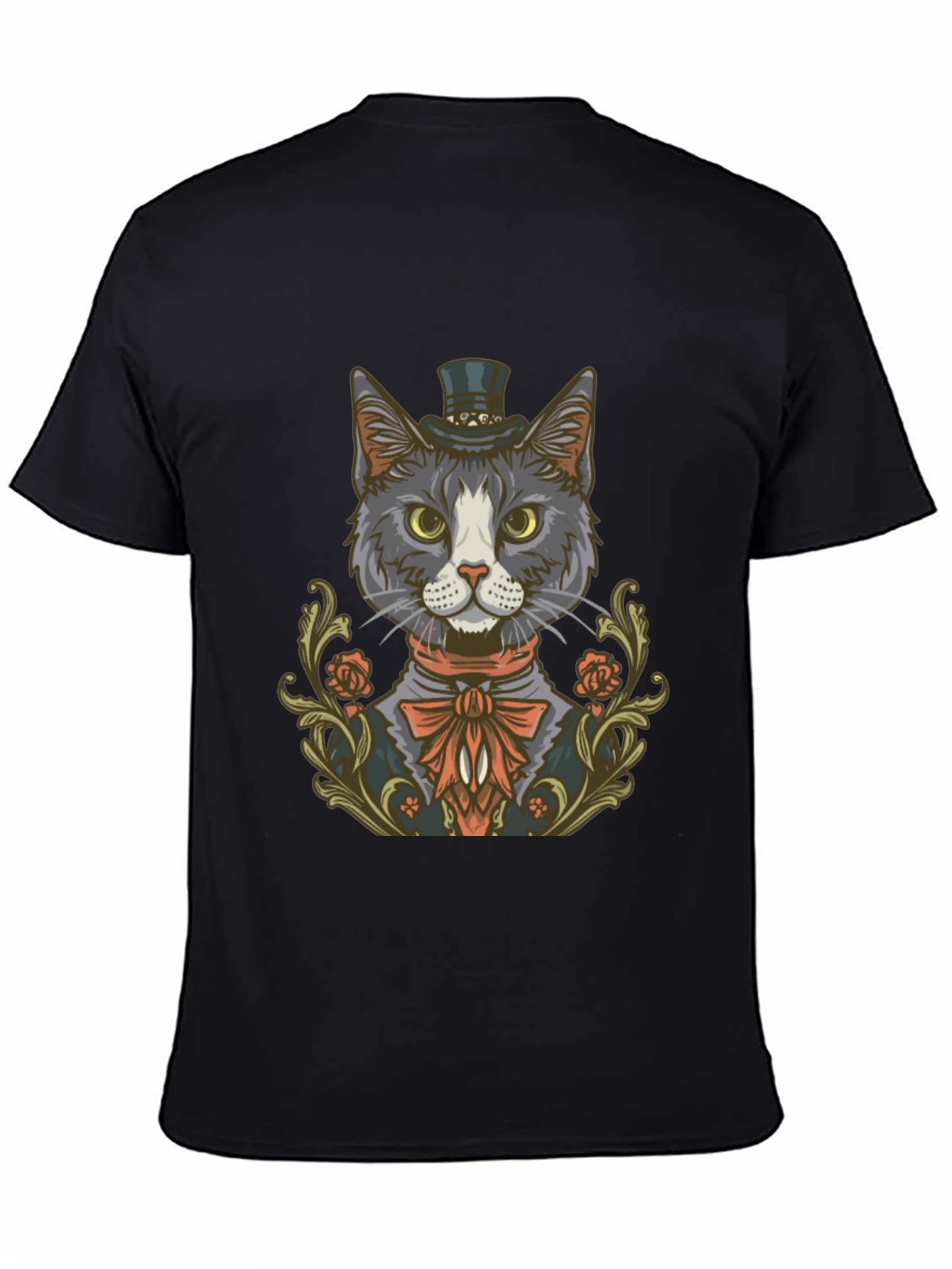 Black Dapper Cat Top Hat Graphic Tee view 4