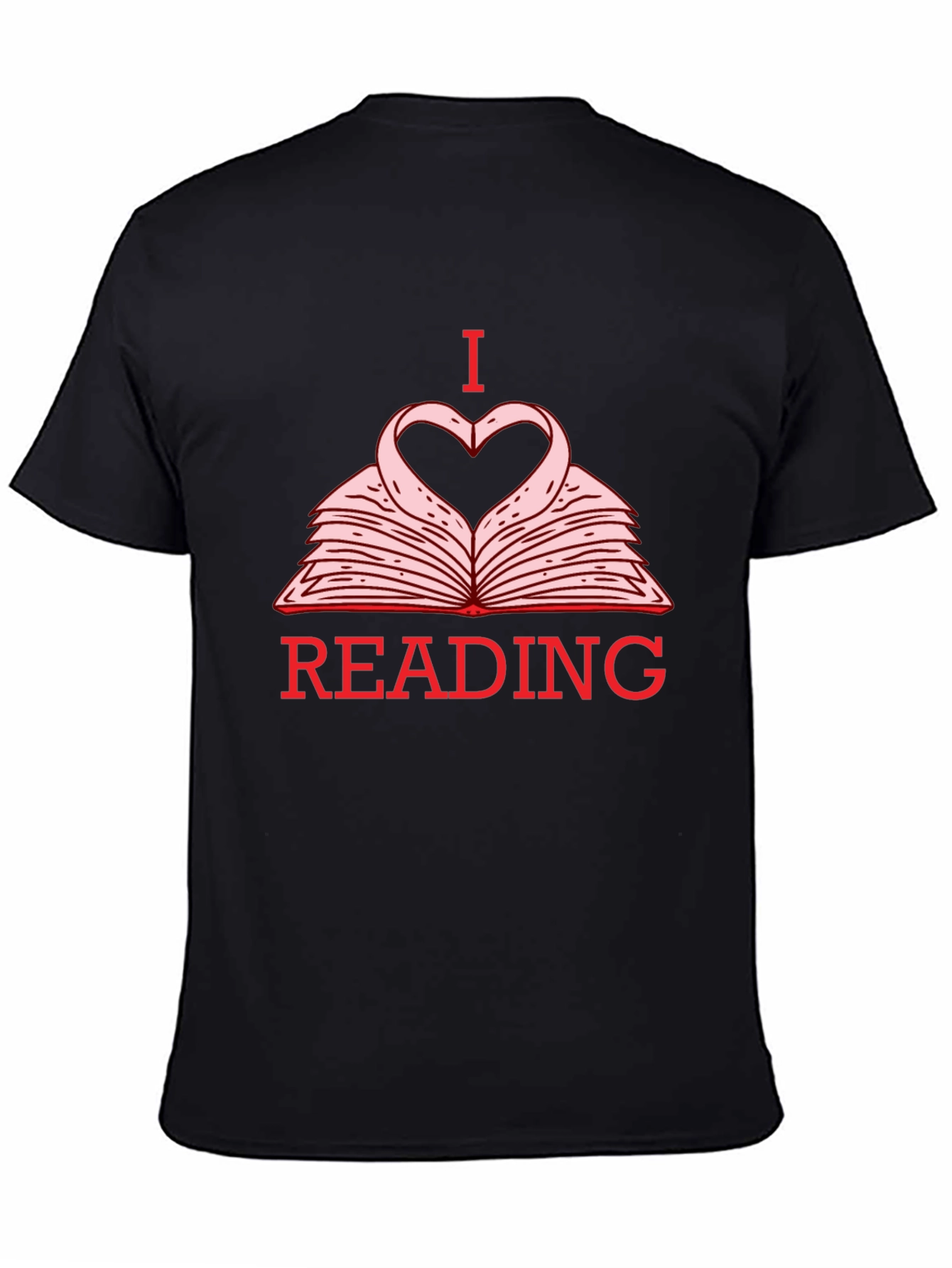 Black I Love Reading T-Shirt - Heart Book Design view 4