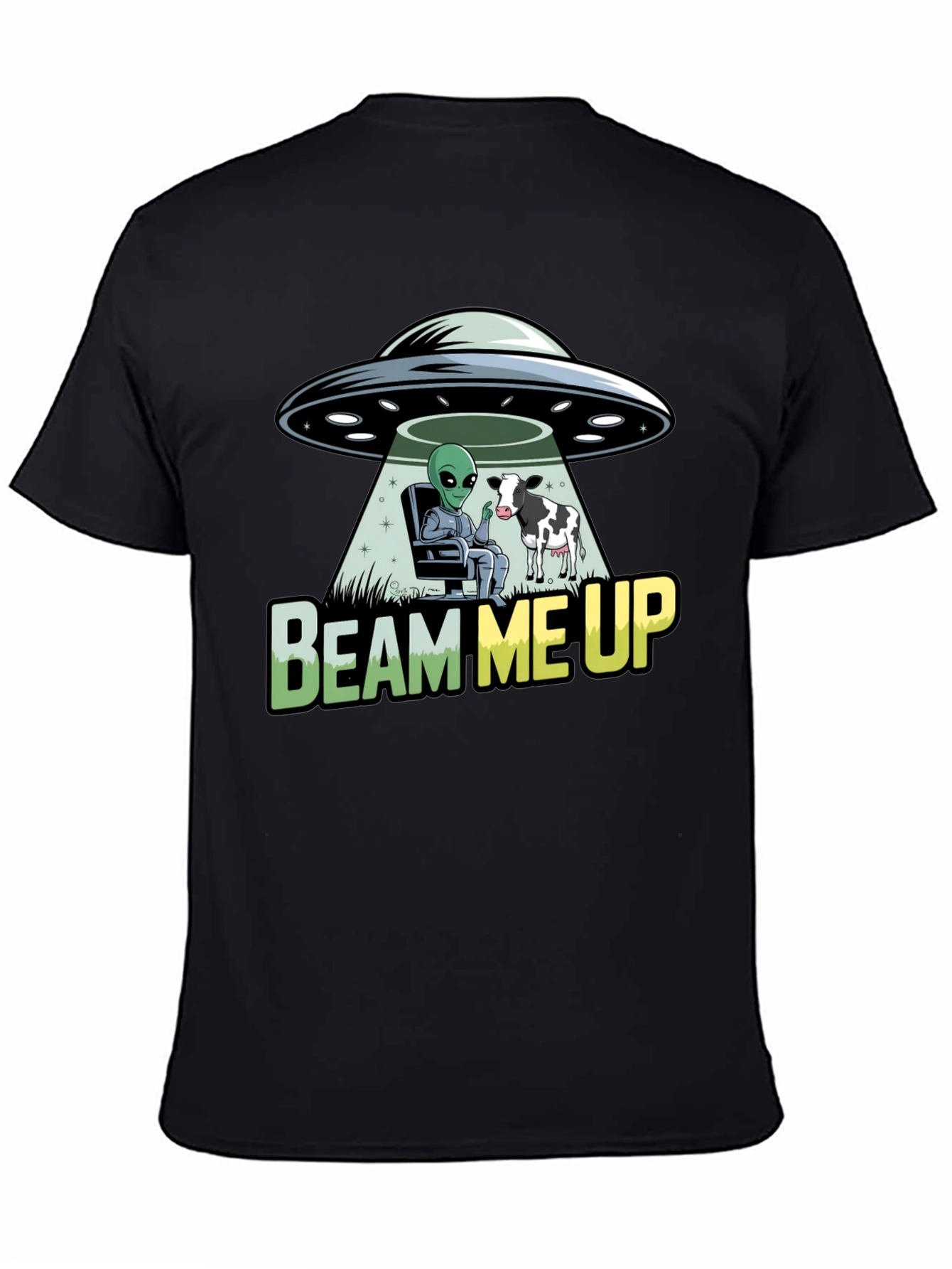 Black Beam Me Up Alien and Cow Graphic T-Shirt view 4