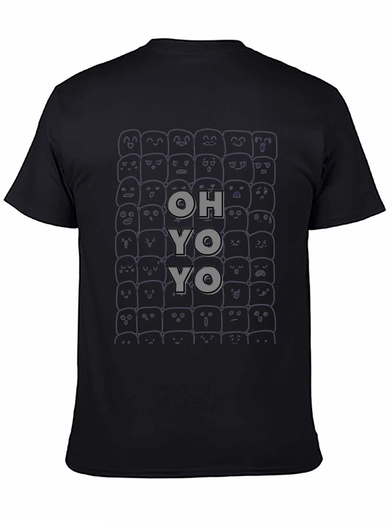Black OH YO YO T-Shirt Funny Faces Black Cotton Tee view 4