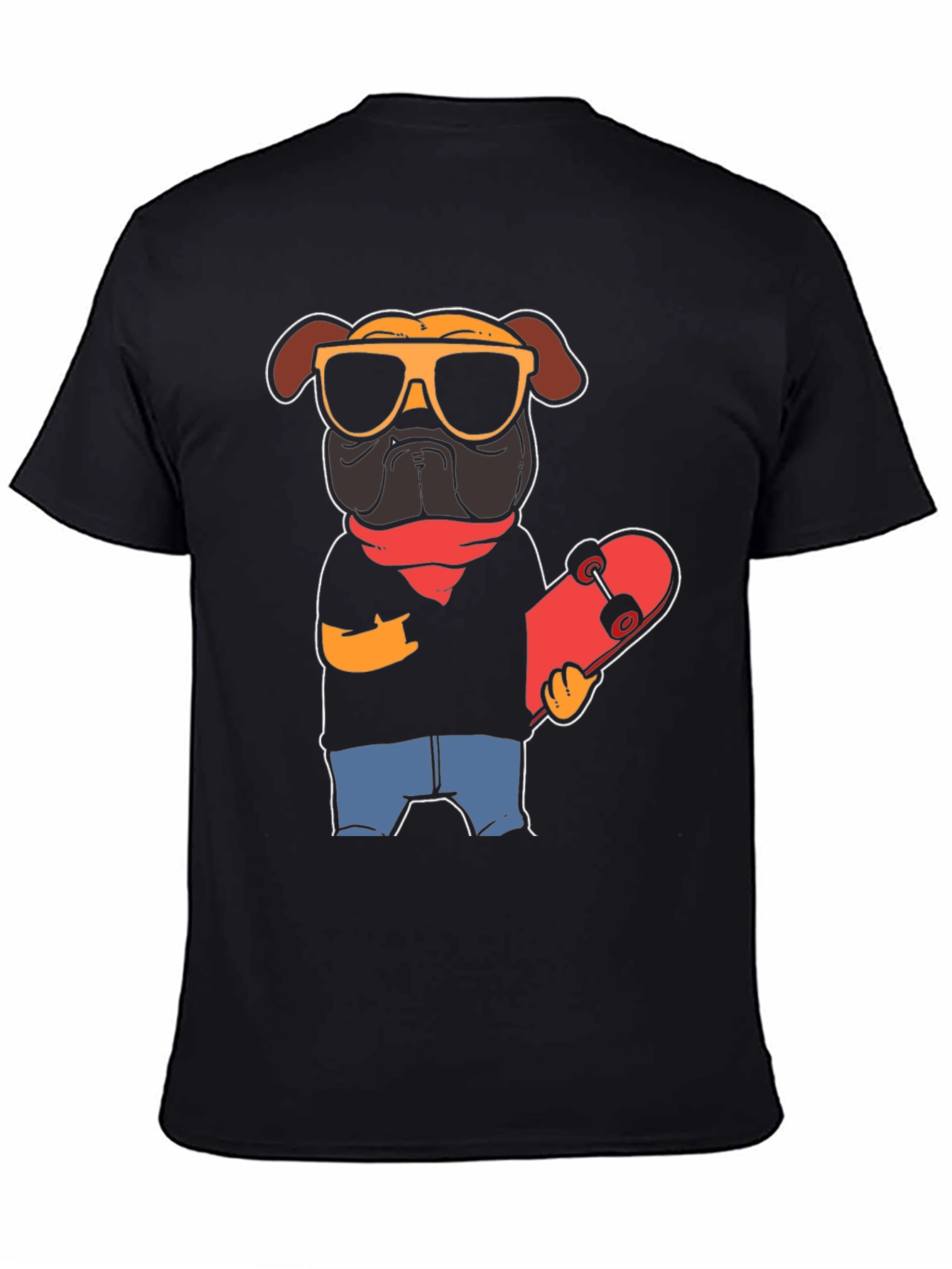 Black Cool Pug Skateboarder Graphic Tee view 4