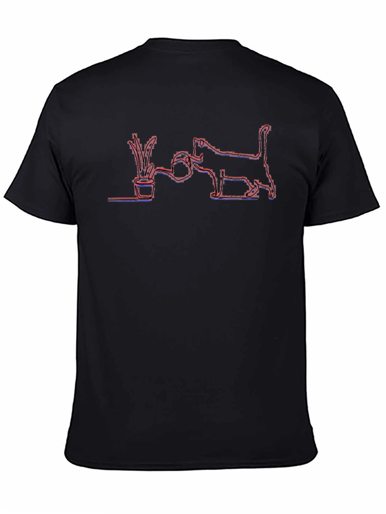 Black Cat Watering Plant Graphic T-Shirt view 4