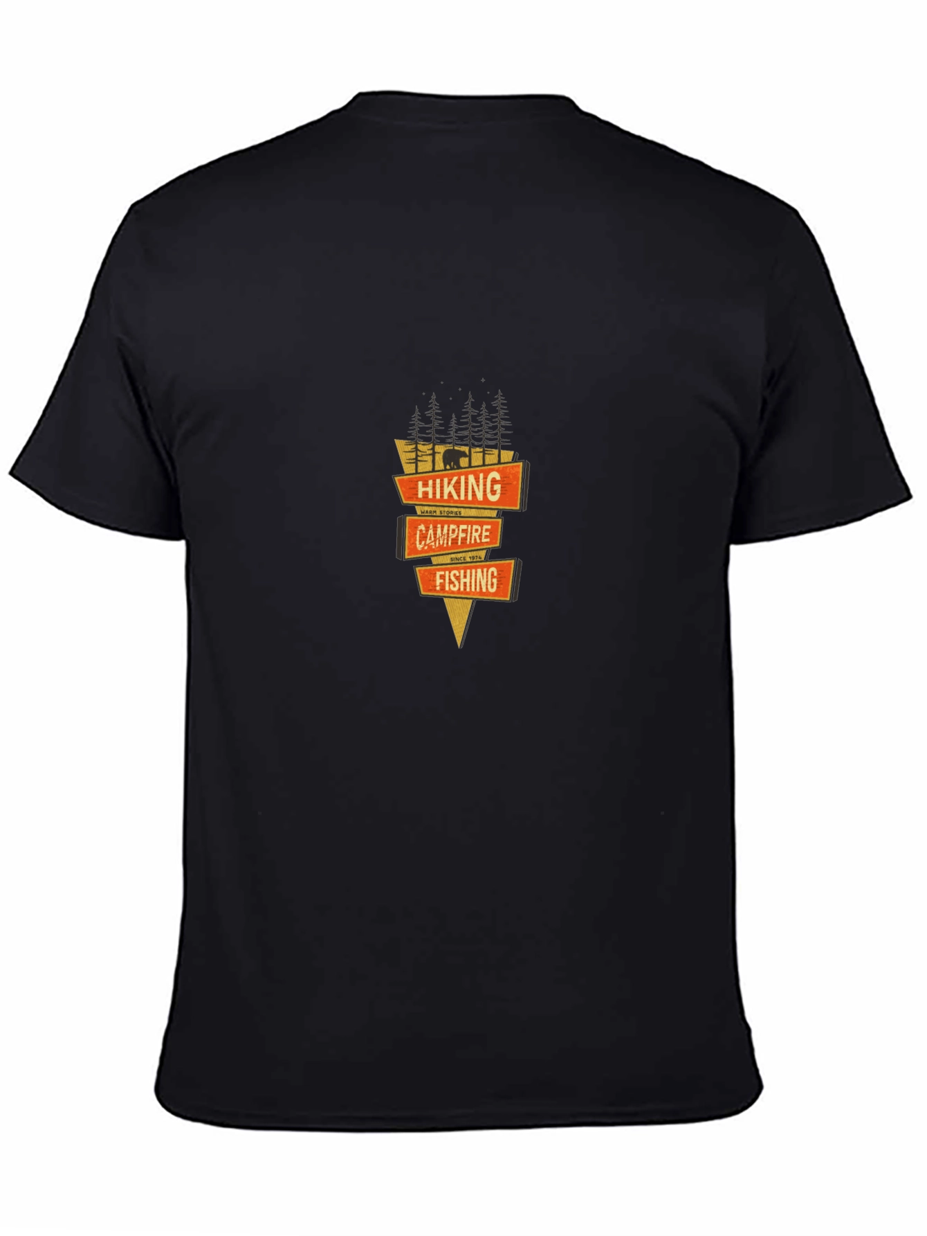 Black Hiking Campfire Fishing Graphic Tee - Black view 4