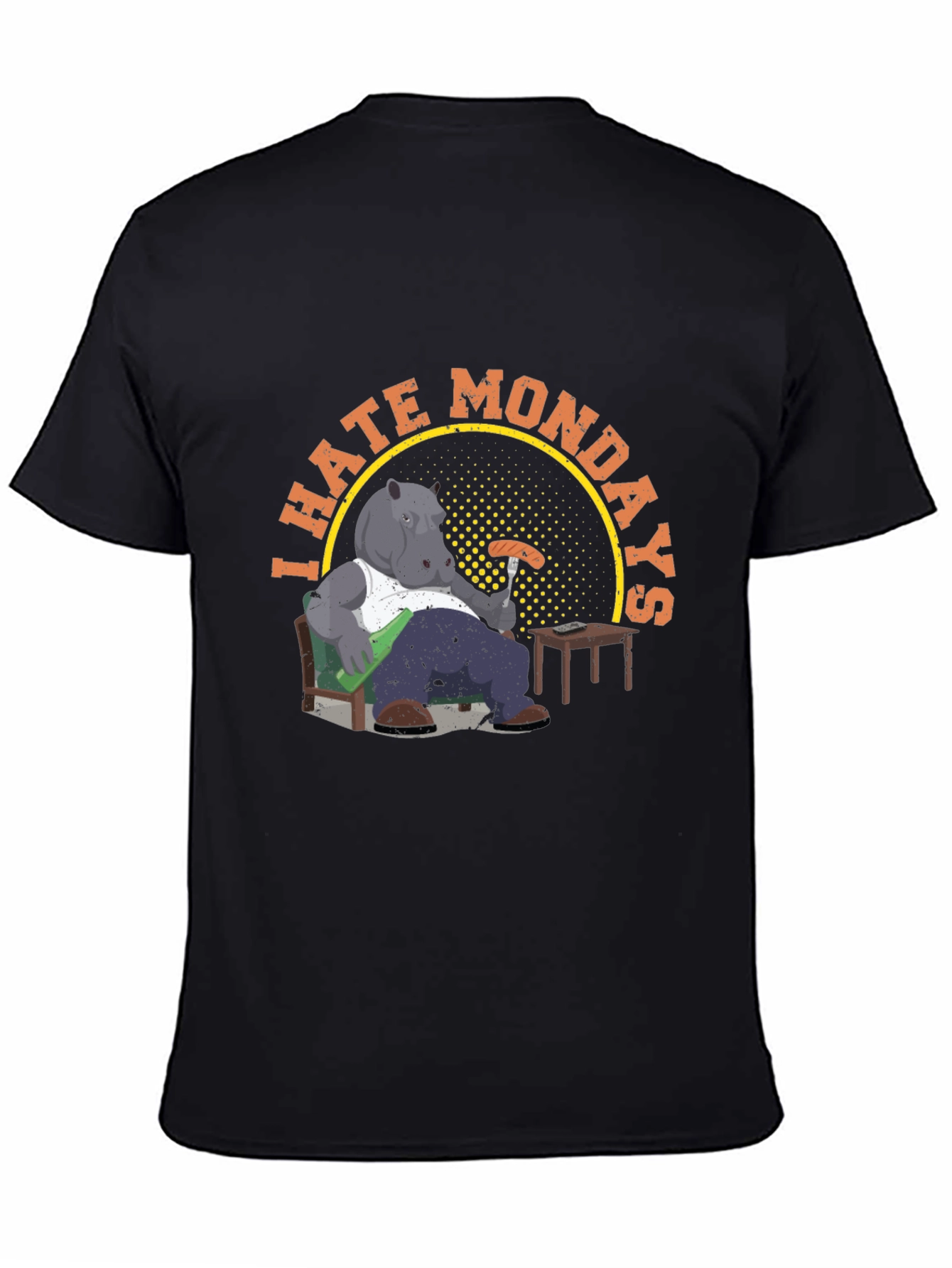 Black I Hate Mondays Graphic T-Shirt - Funny Cartoon Hippo Tee view 4