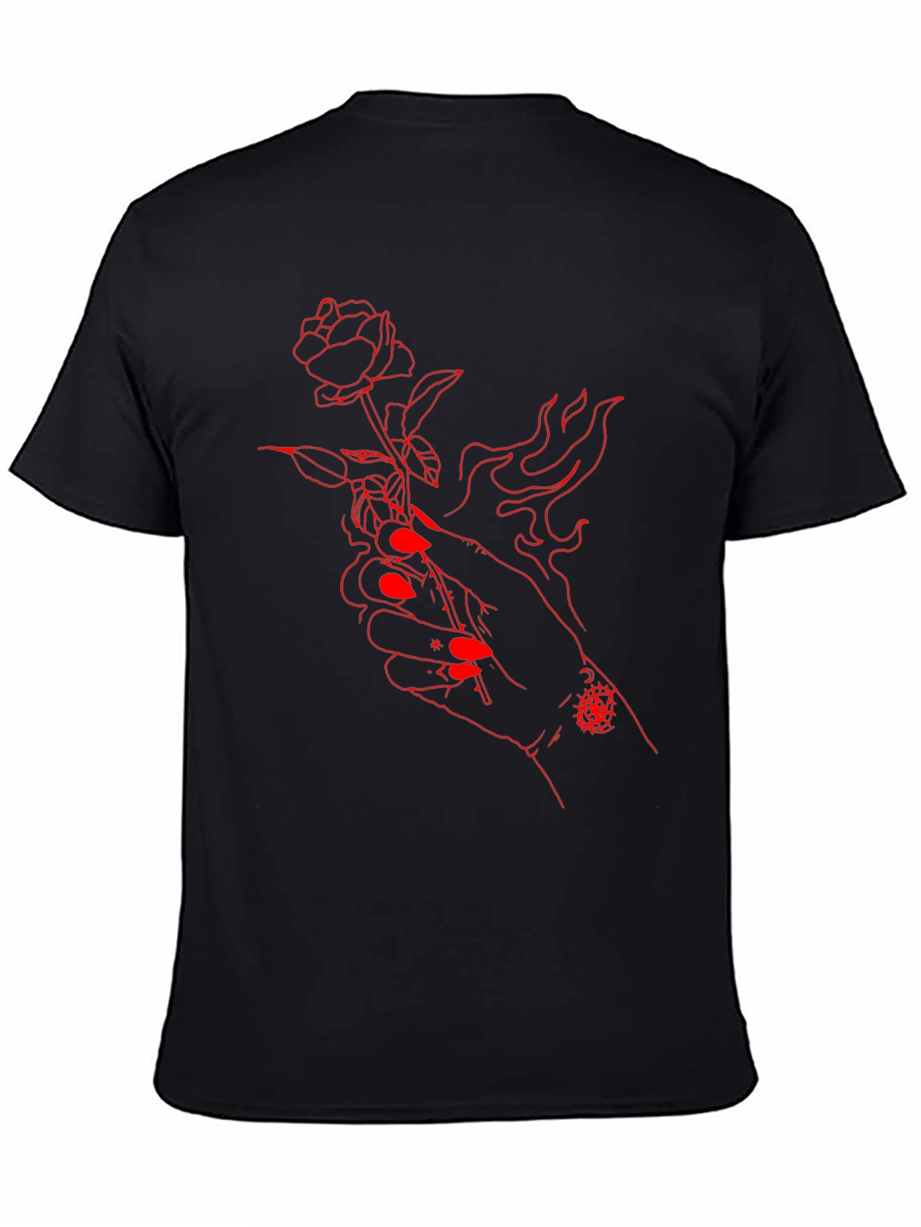 Black Red Rose Hand Graphic Black Tee view 4