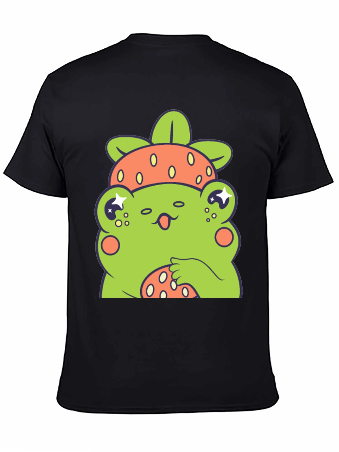 Black Frog Strawberry T-Shirt - Cute Cartoon Graphic Tee view 4
