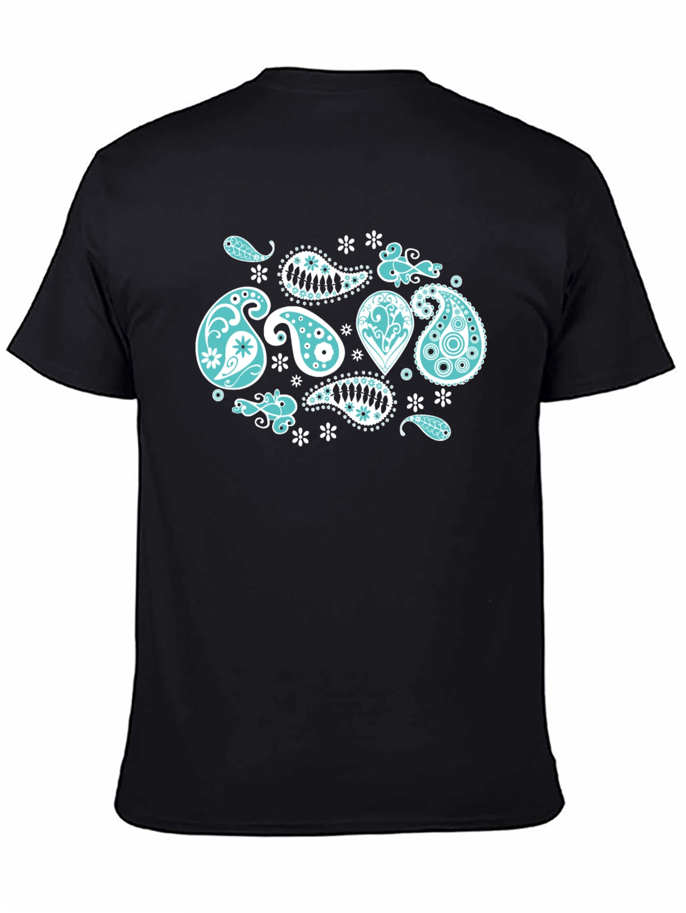Black Black Tee with Turquoise Paisley Design view 4