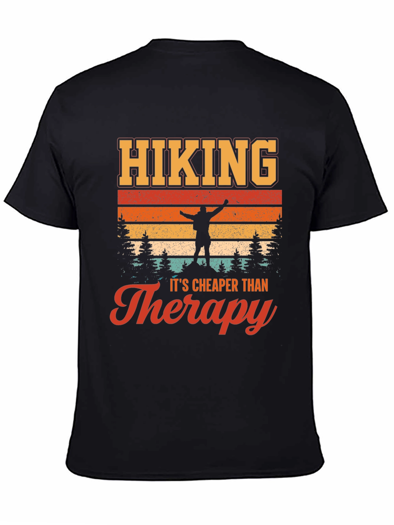 Black Hiking is Cheaper Than Therapy T-Shirt - Adventure Graphic Tee view 4