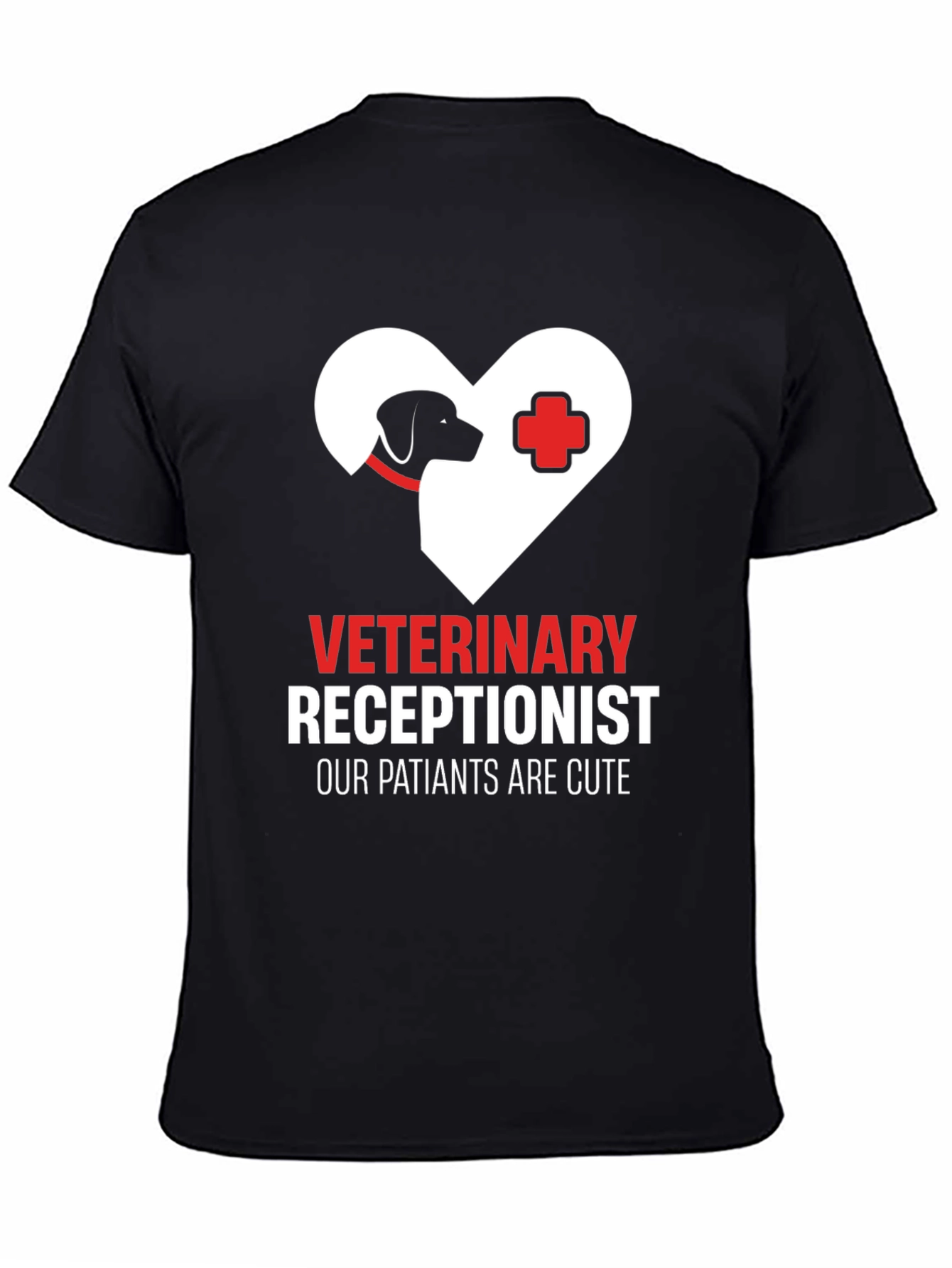 Black Veterinary Receptionist T-Shirt - Cute Patients Tee view 4