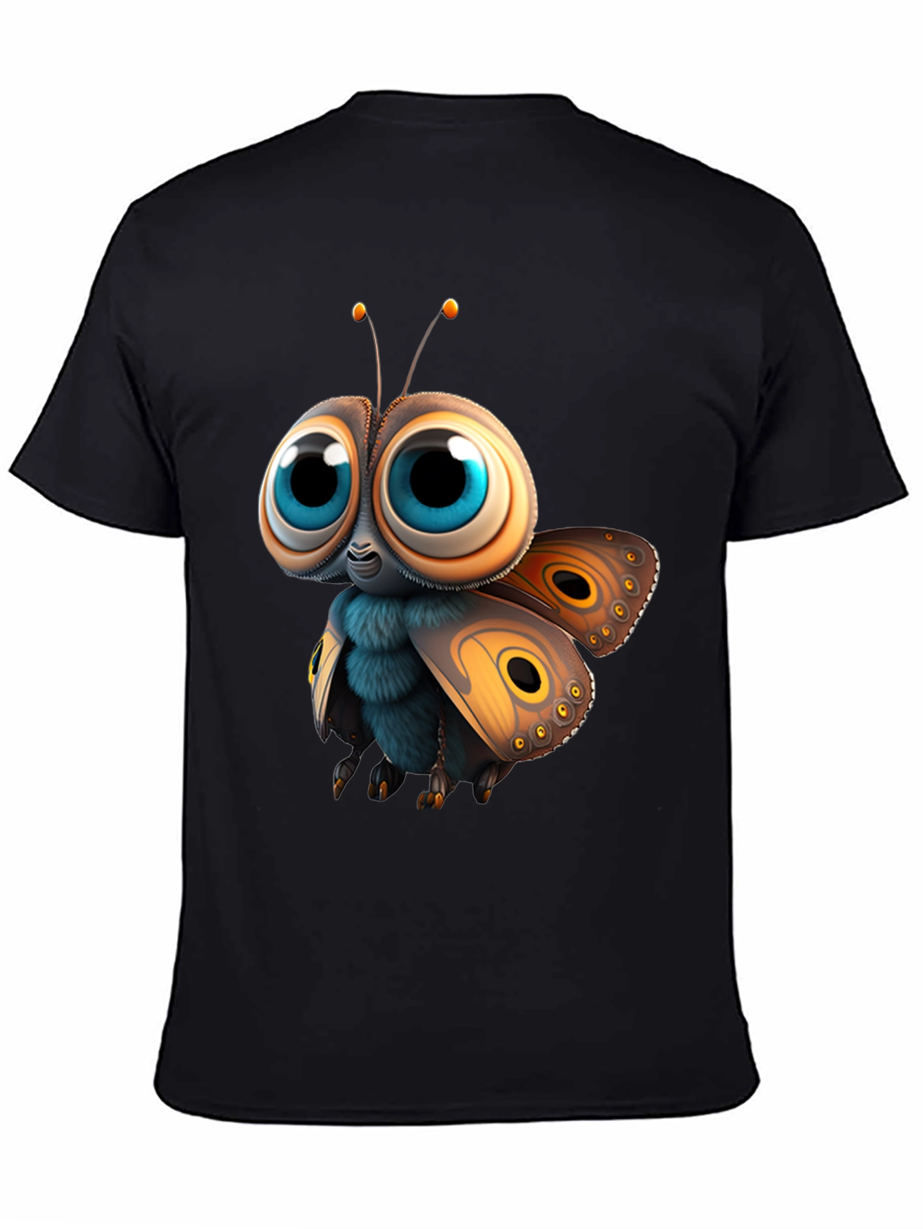 Black Cute Cartoon Moth Graphic Tee - Soft Cotton view 4
