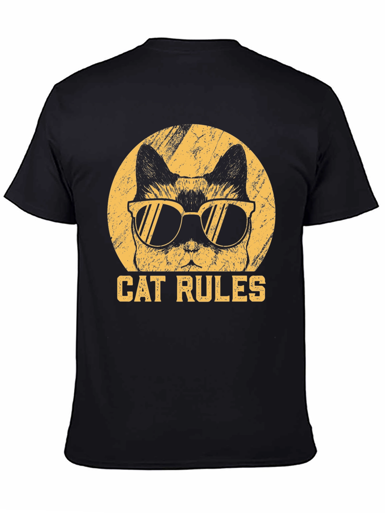 Black Cool Cat Rules Graphic T-Shirt view 4