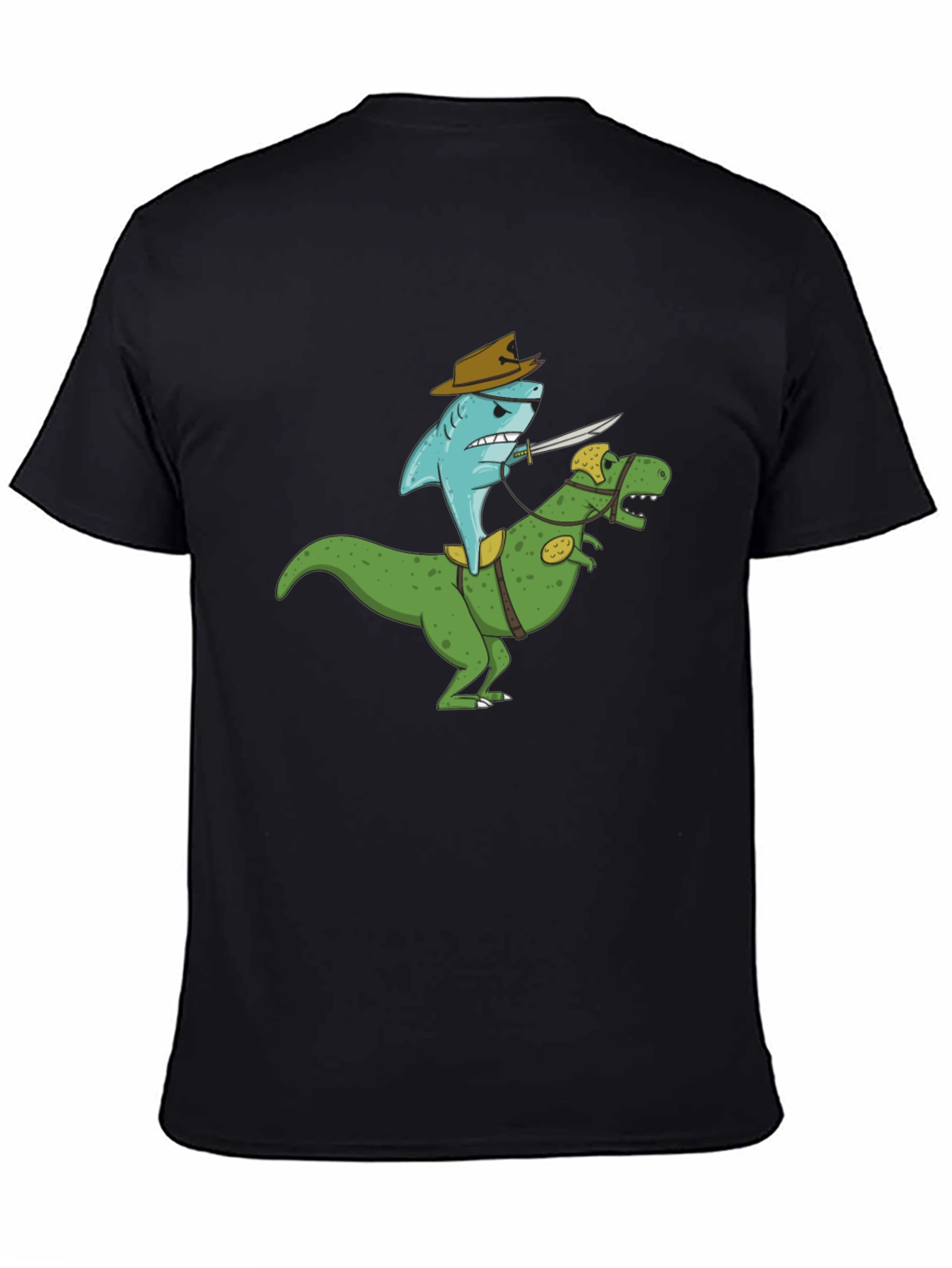 Black Shark Riding Dinosaur T-Shirt - Funny Graphic Tee view 4
