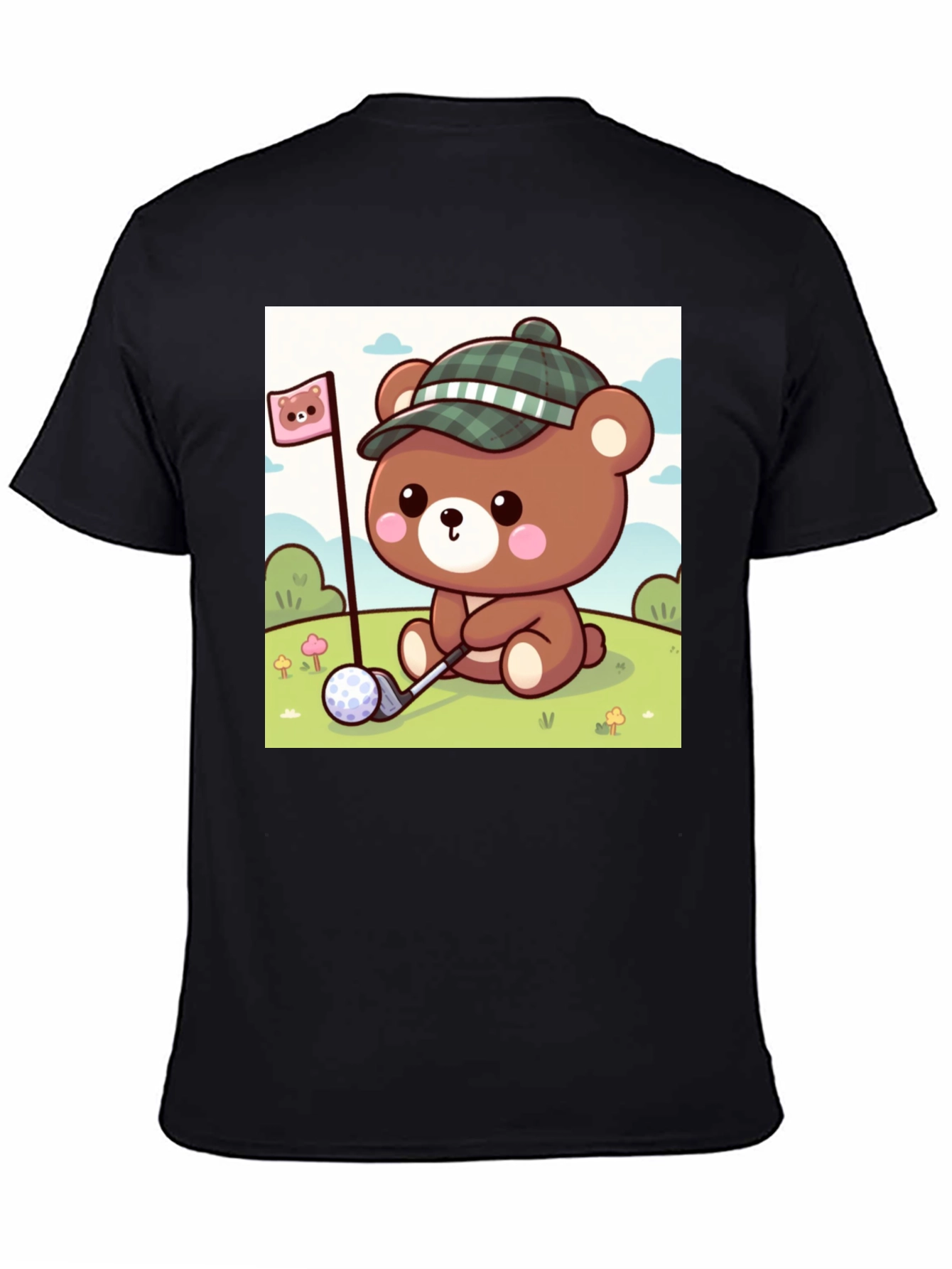 Black Cute Golf Bear Tee - Fun Cartoon Graphic T-Shirt view 4