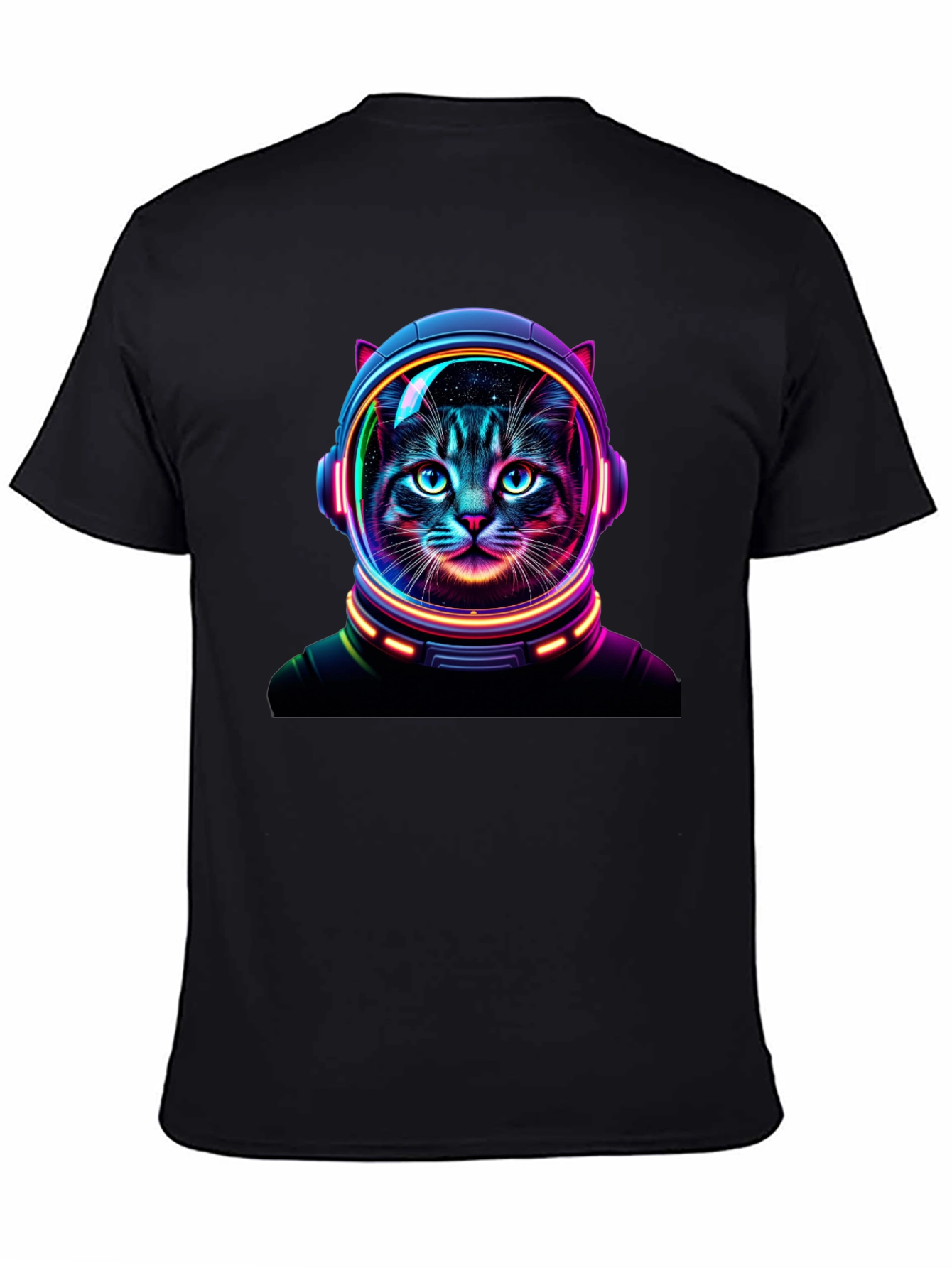 Black Cosmic Cat T-Shirt - Astronaut Feline Design view 4