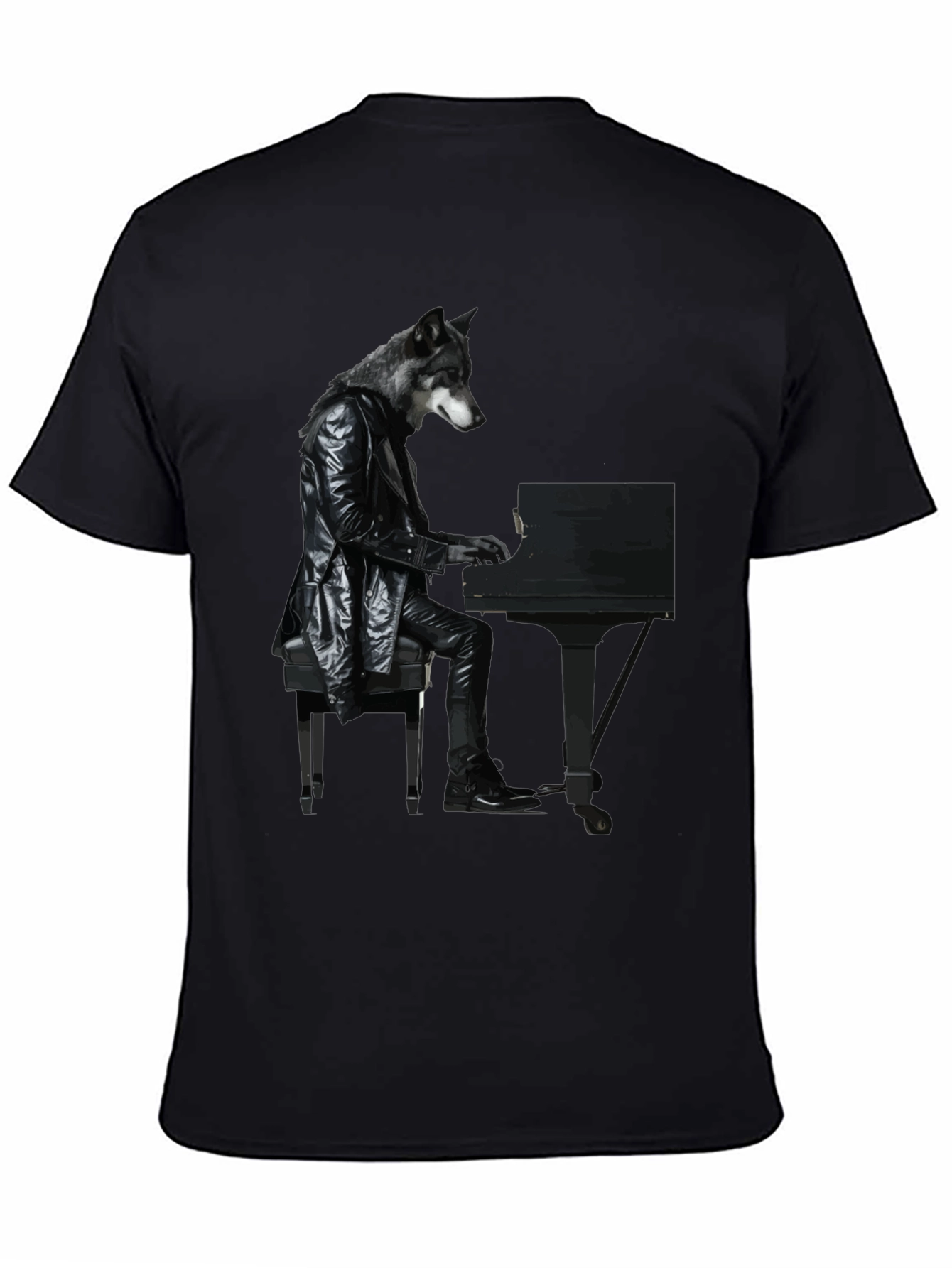 Black Wolf Pianist Graphic Tee - Unique Animal Design view 4
