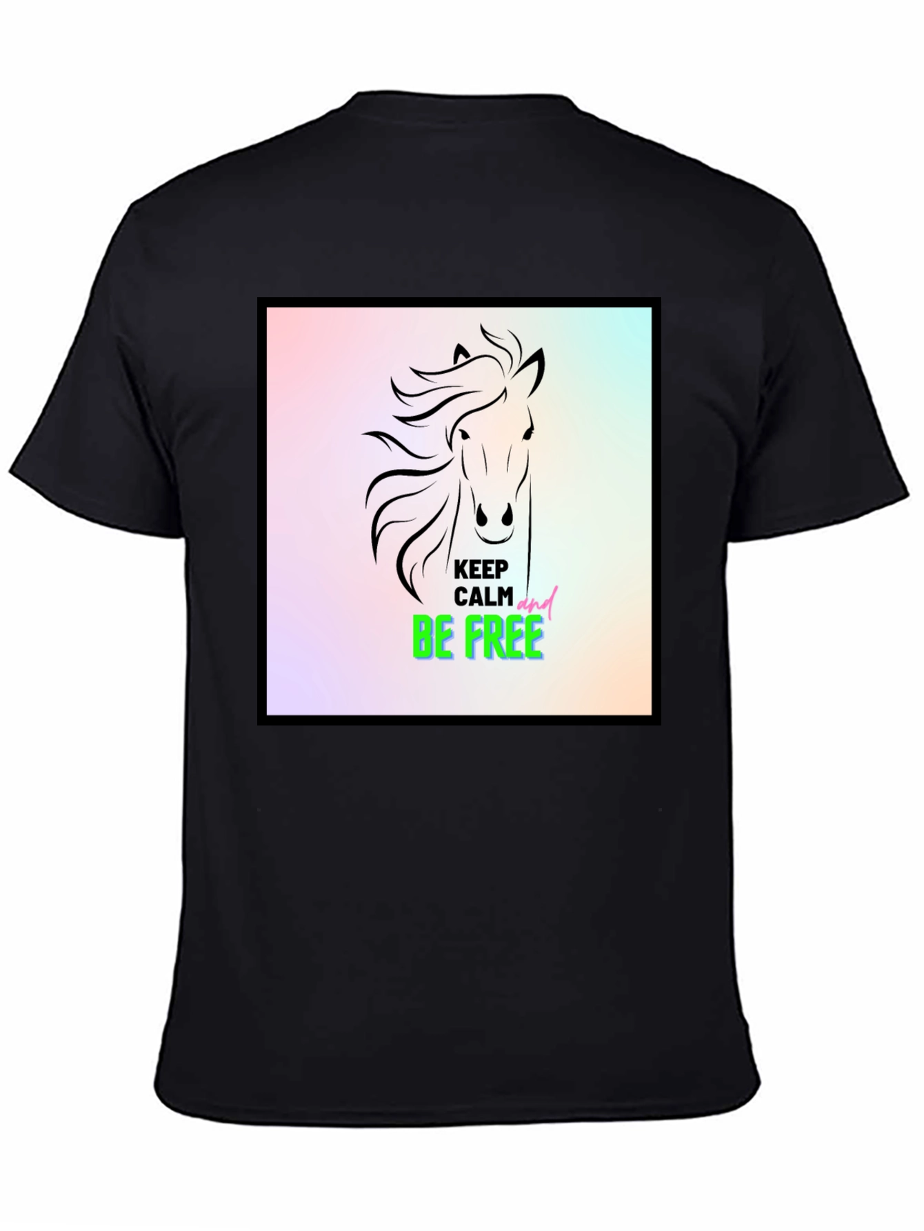 Black Keep Calm & Be Free Horse Graphic Tee view 4