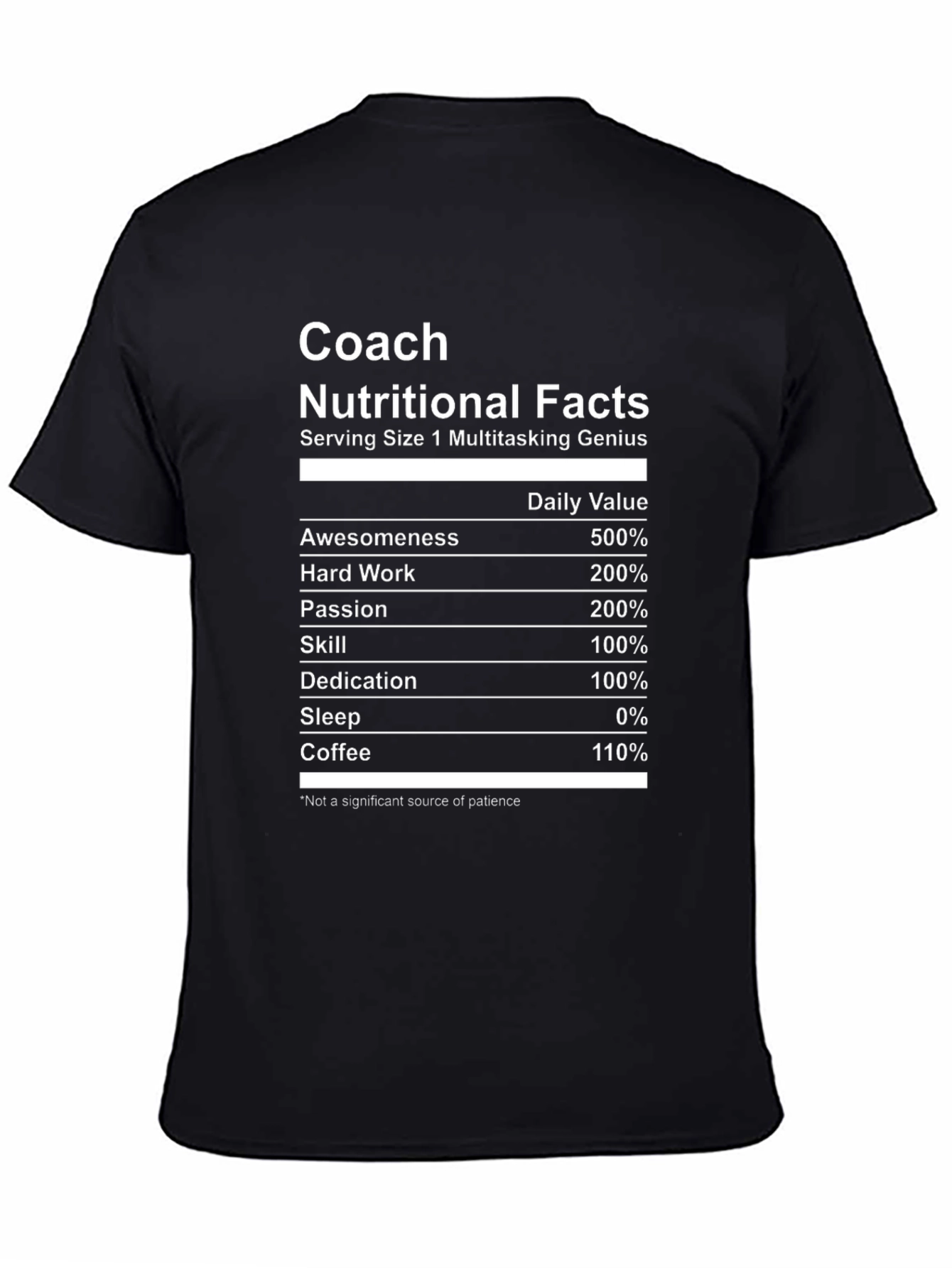Black Coach Nutritional Facts Black Graphic T-Shirt view 4