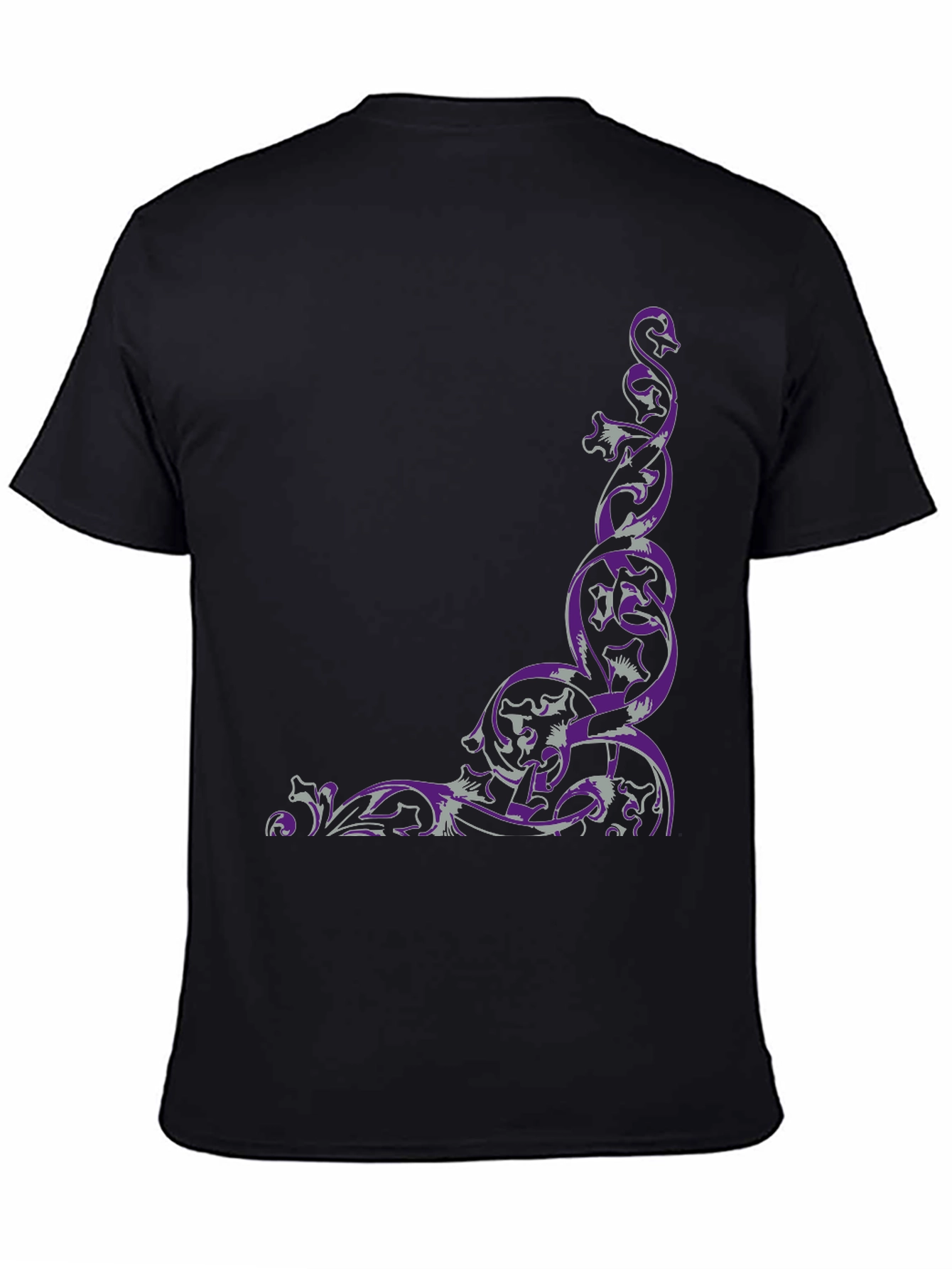 Ornate Scrollwork Graphic Tee - Black Cotton Blend - 4