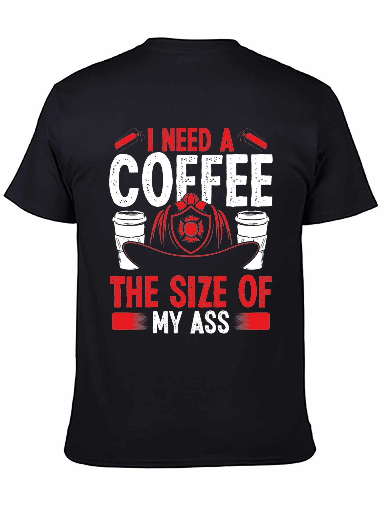 Black Funny Firefighter Coffee T-Shirt view 4