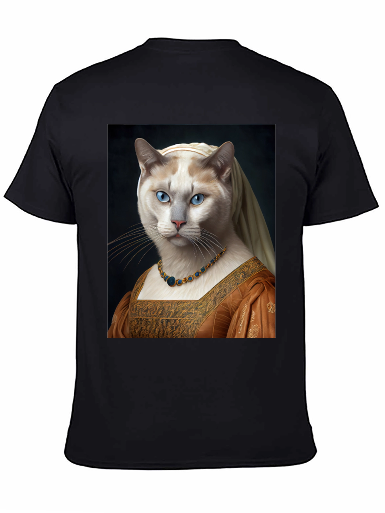Black Cat Renaissance Portrait T-Shirt - Unique Art Tee view 4