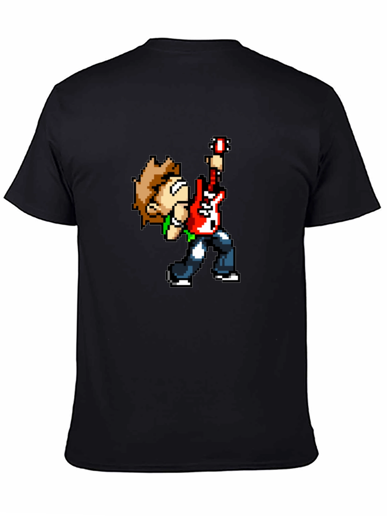 Black Pixel Art Guitar Player Black T-Shirt view 4