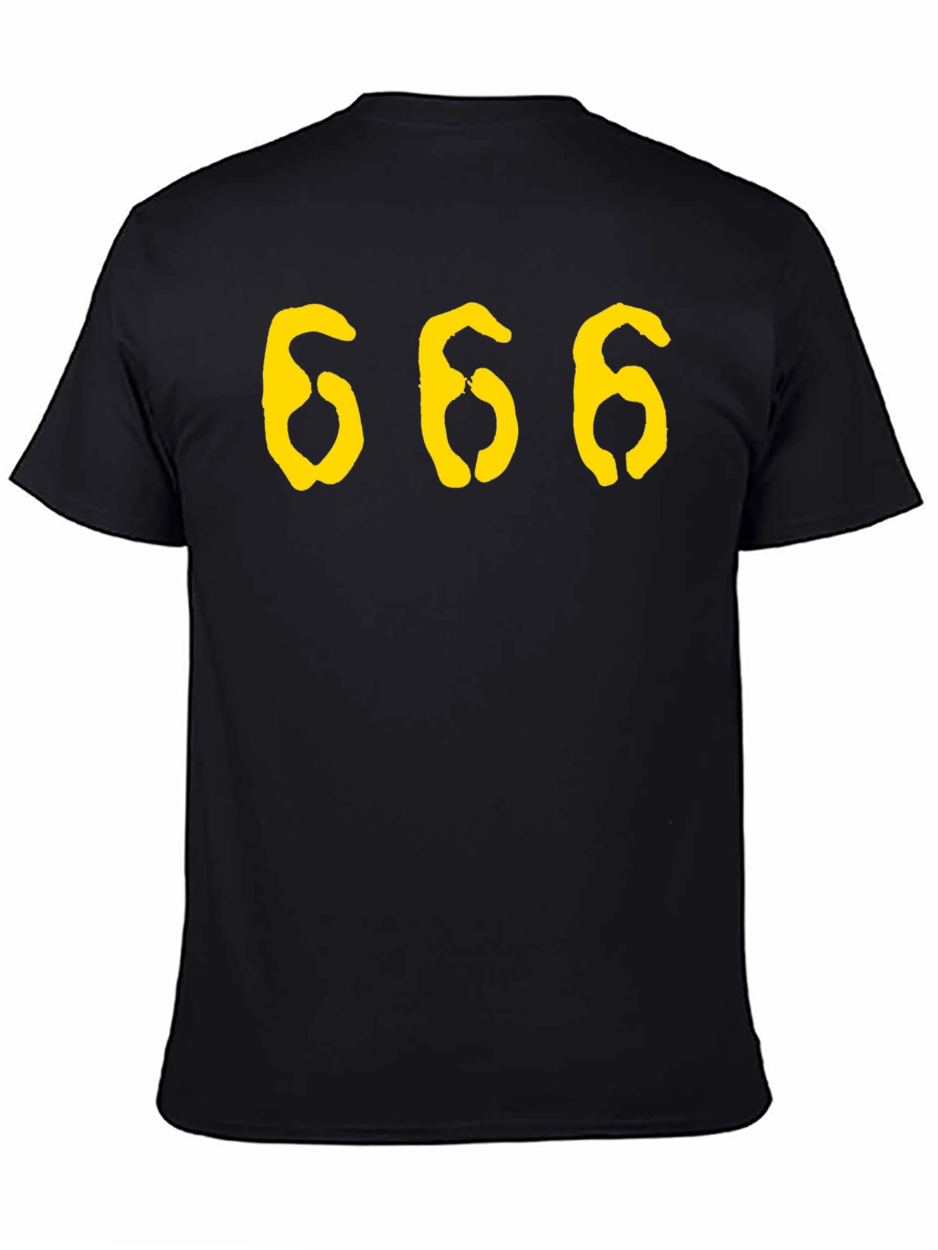 Black Men's Black T-Shirt with Yellow '666' Graphic Print view 4