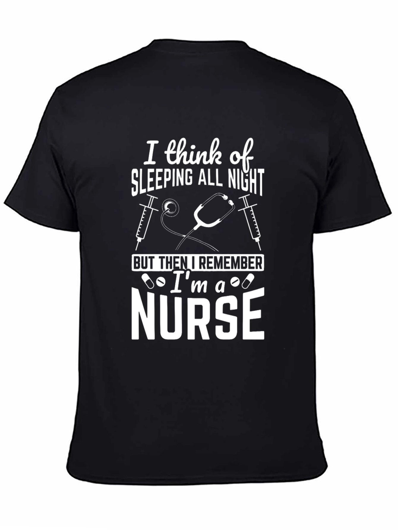 Black Nurse T-Shirt - Sleeping All Night Design view 4