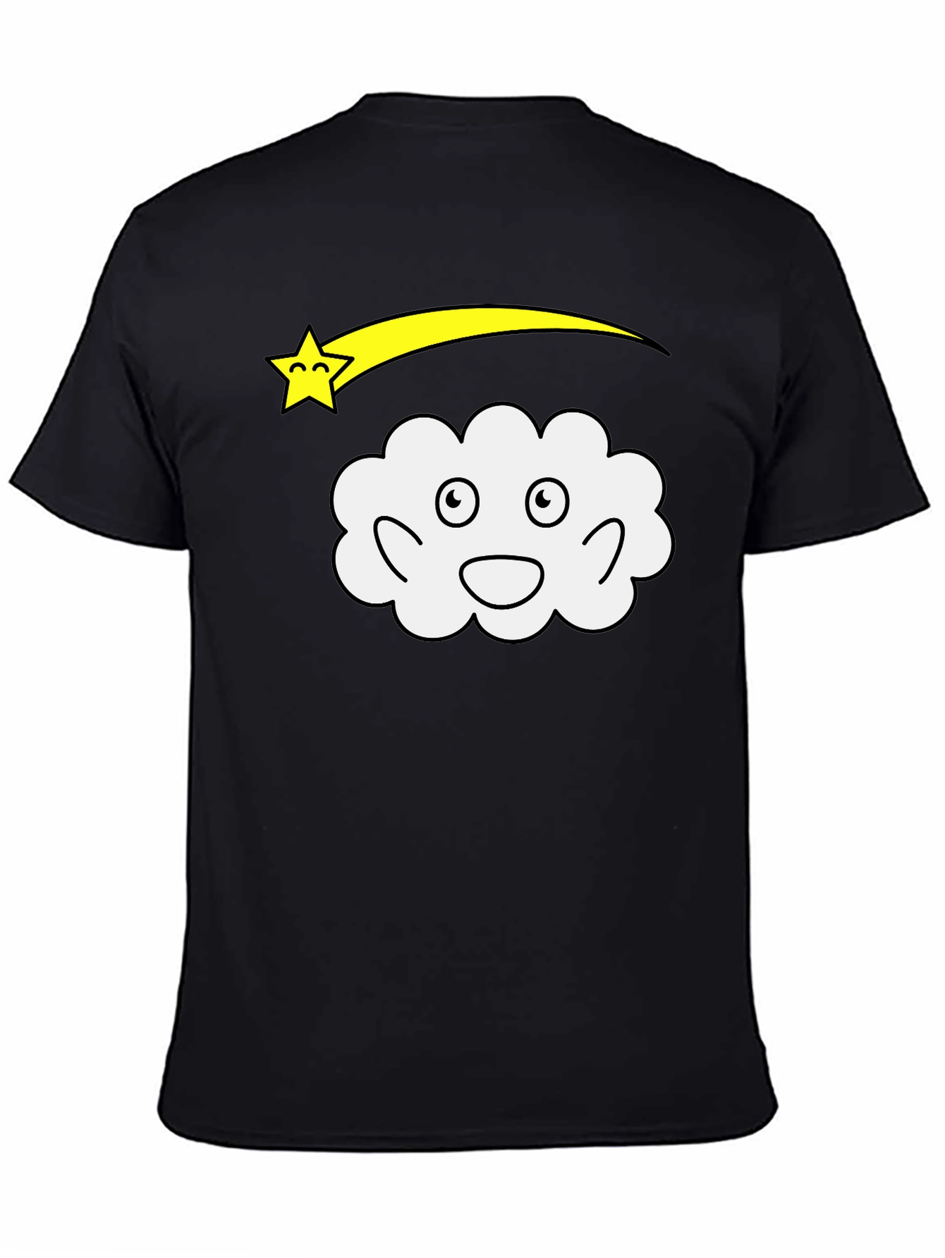 Black Cartoon Cloud & Star Black T-Shirt view 4