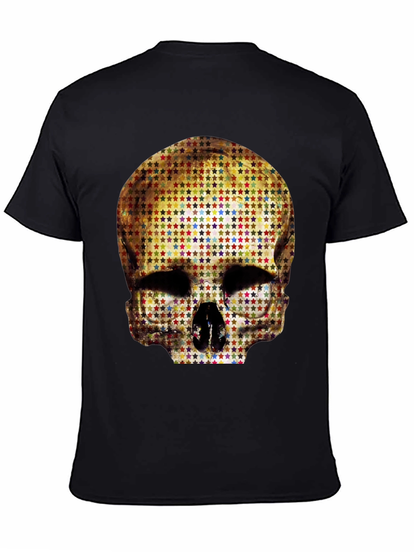 Black Skull Star Pattern Graphic Tee - Black view 4