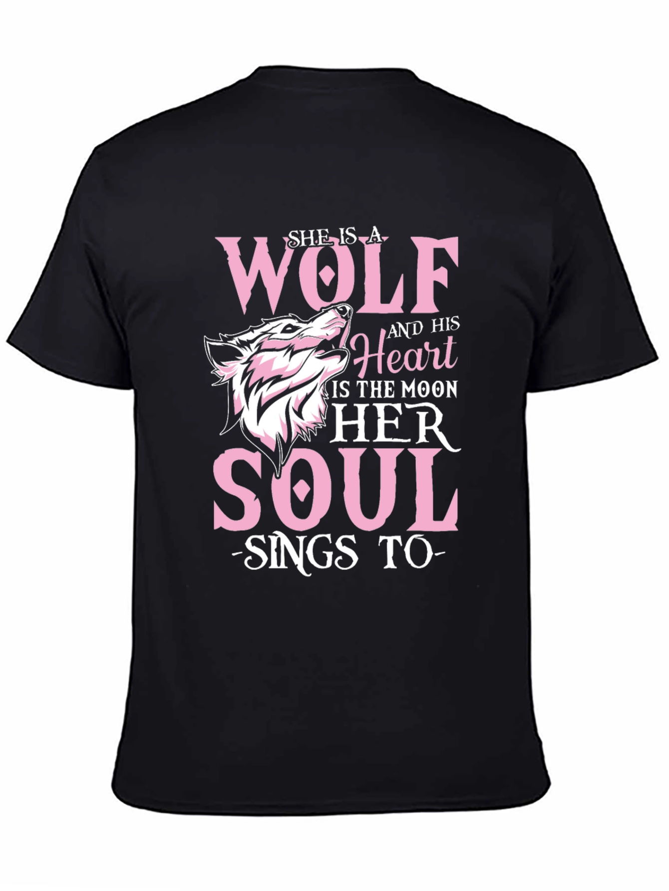 Black She is a Wolf T-Shirt - Moon Soul Design view 4