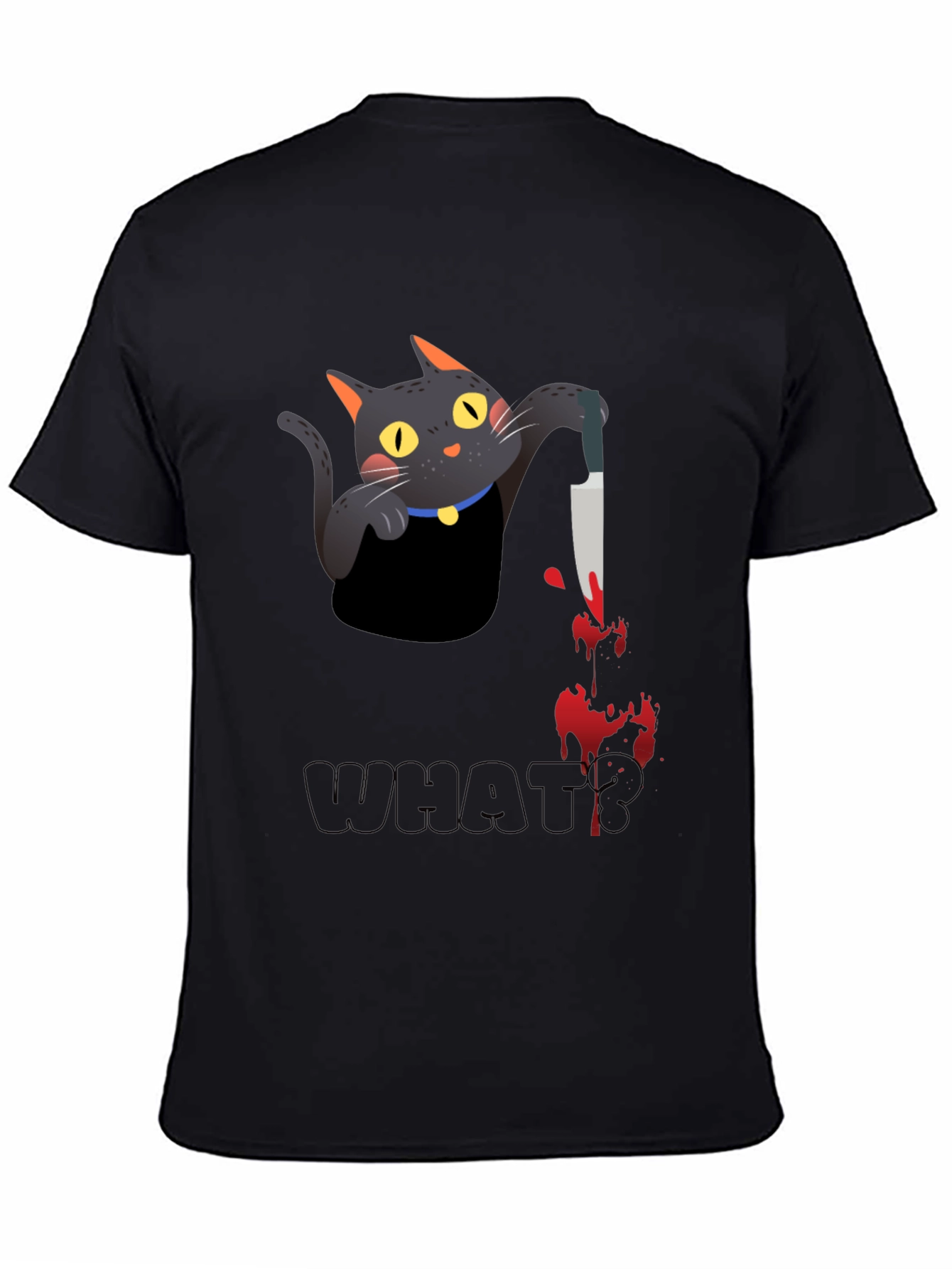 Black Cat With Knife Black T-Shirt - What? view 4