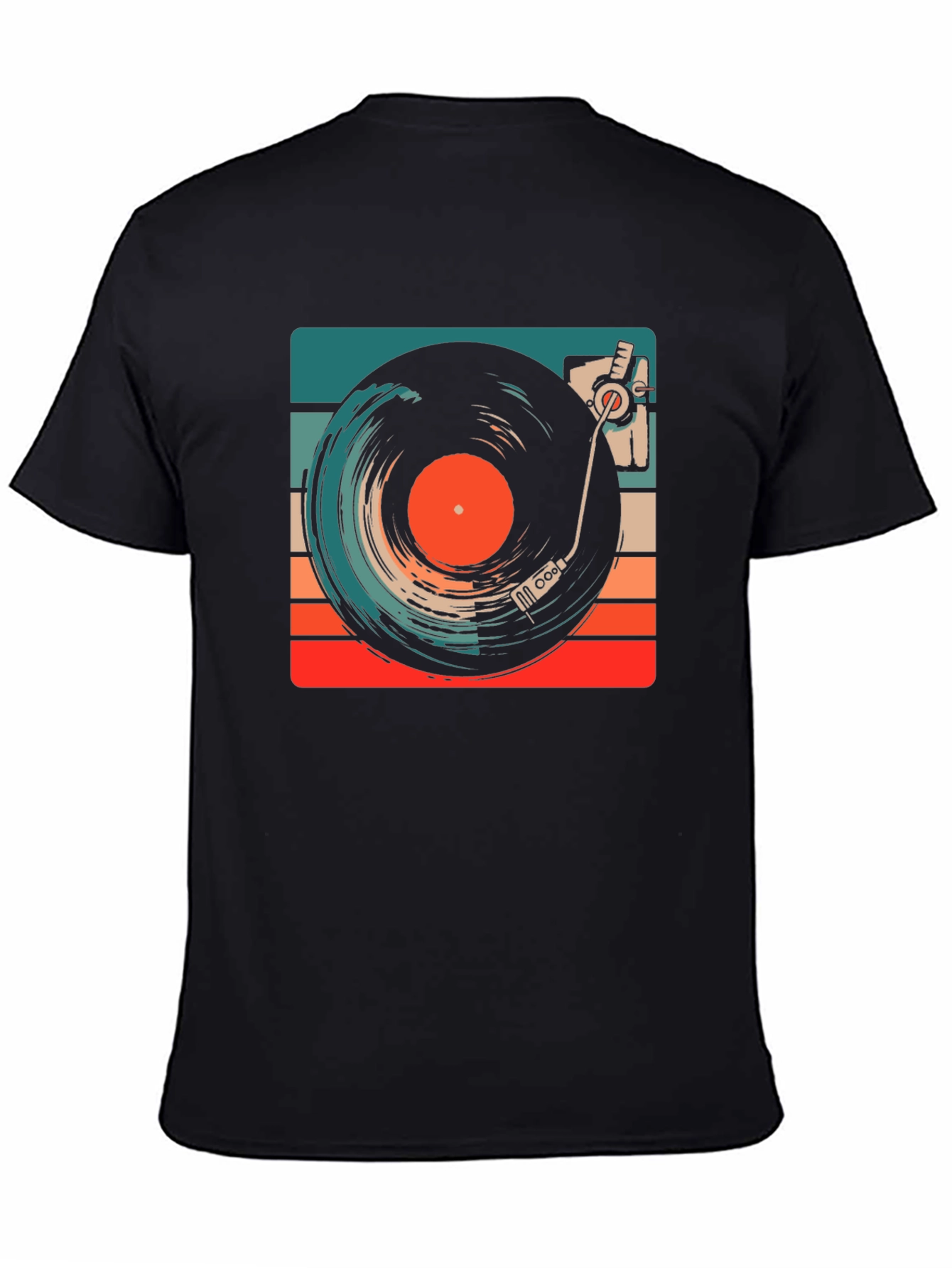 Black Retro Vinyl Record Player Graphic Tee view 4