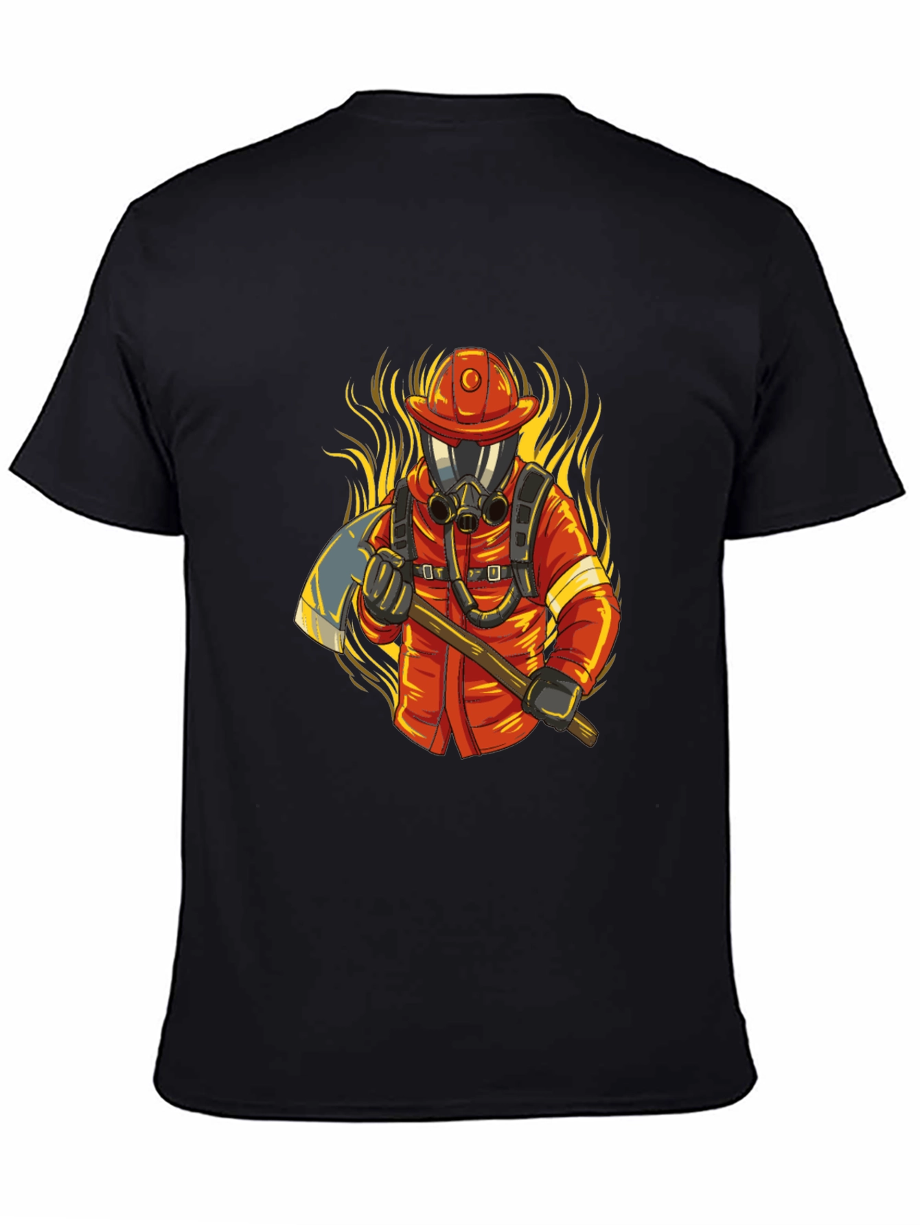 Black Firefighter Graphic Tee - Axe & Flames Design view 4