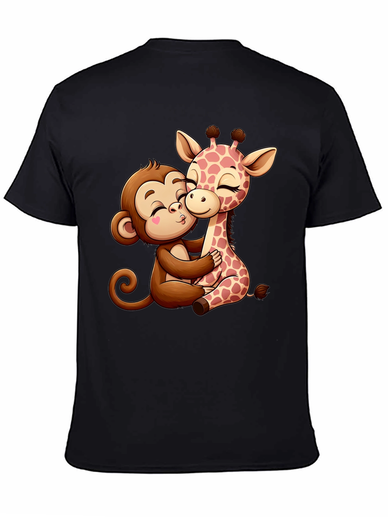 Black Monkey and Giraffe Hug Graphic Tee view 4