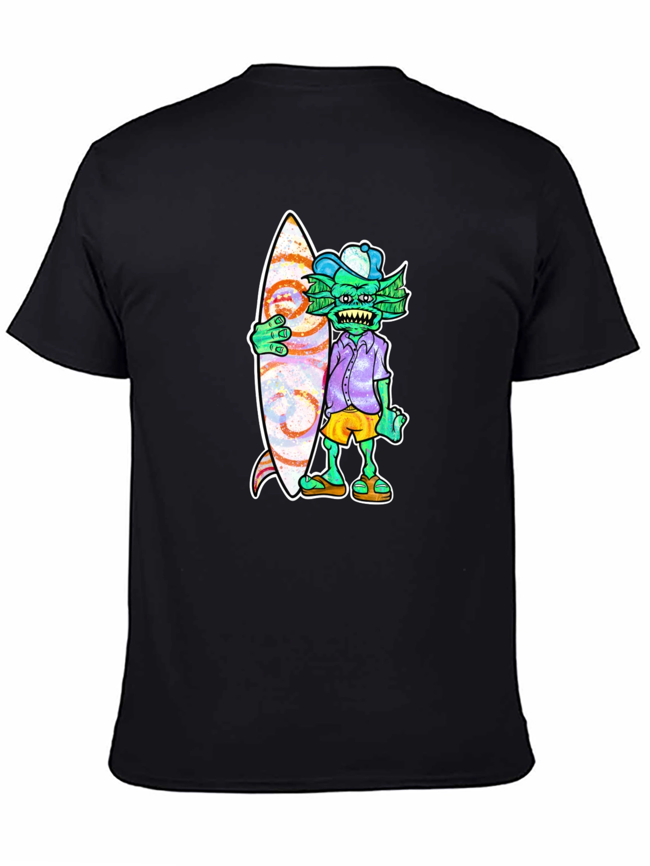 Black Cool Surfer Monster Graphic T-Shirt view 4