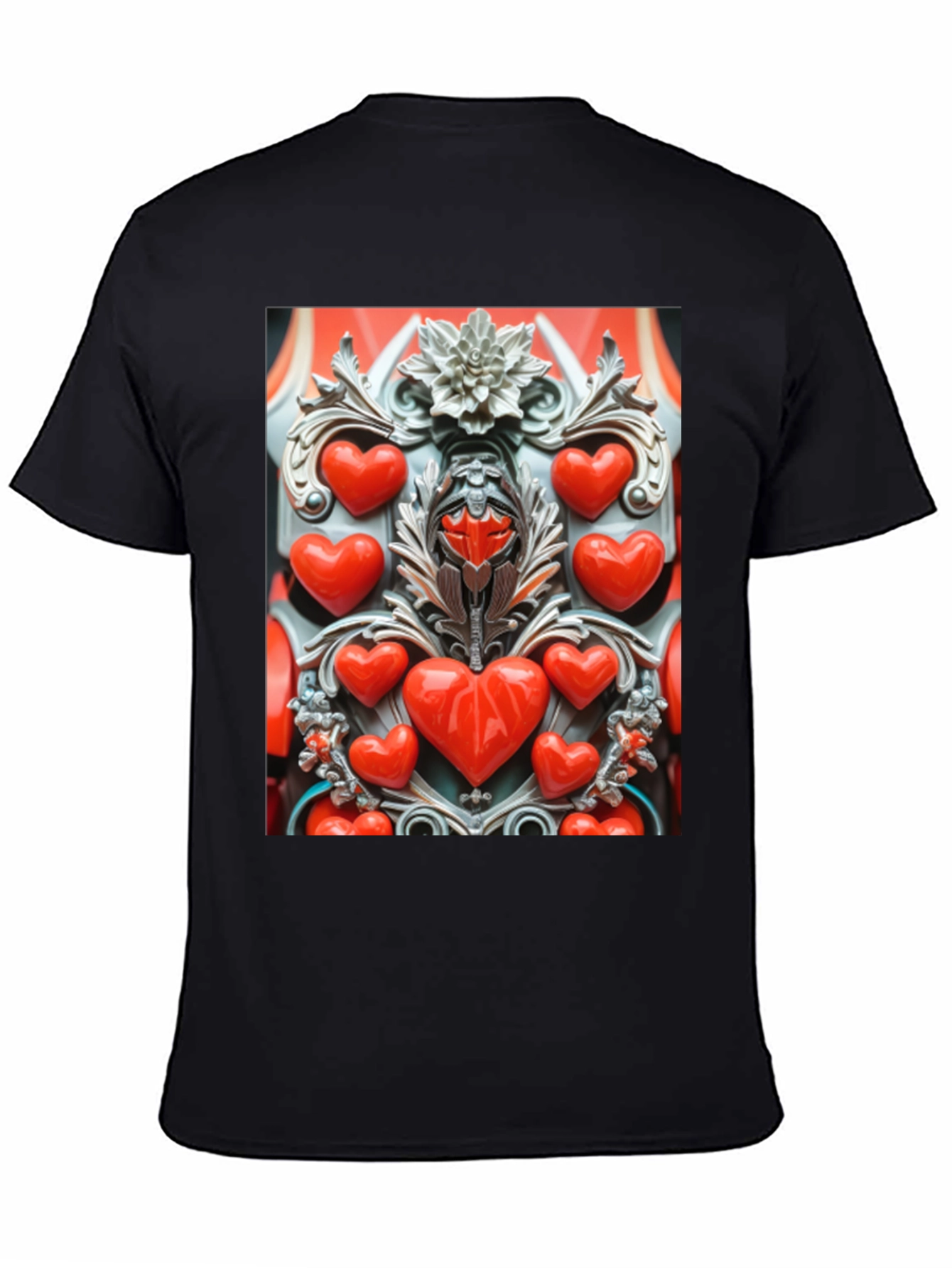 Black Heart Ornate Art Black T-Shirt view 4