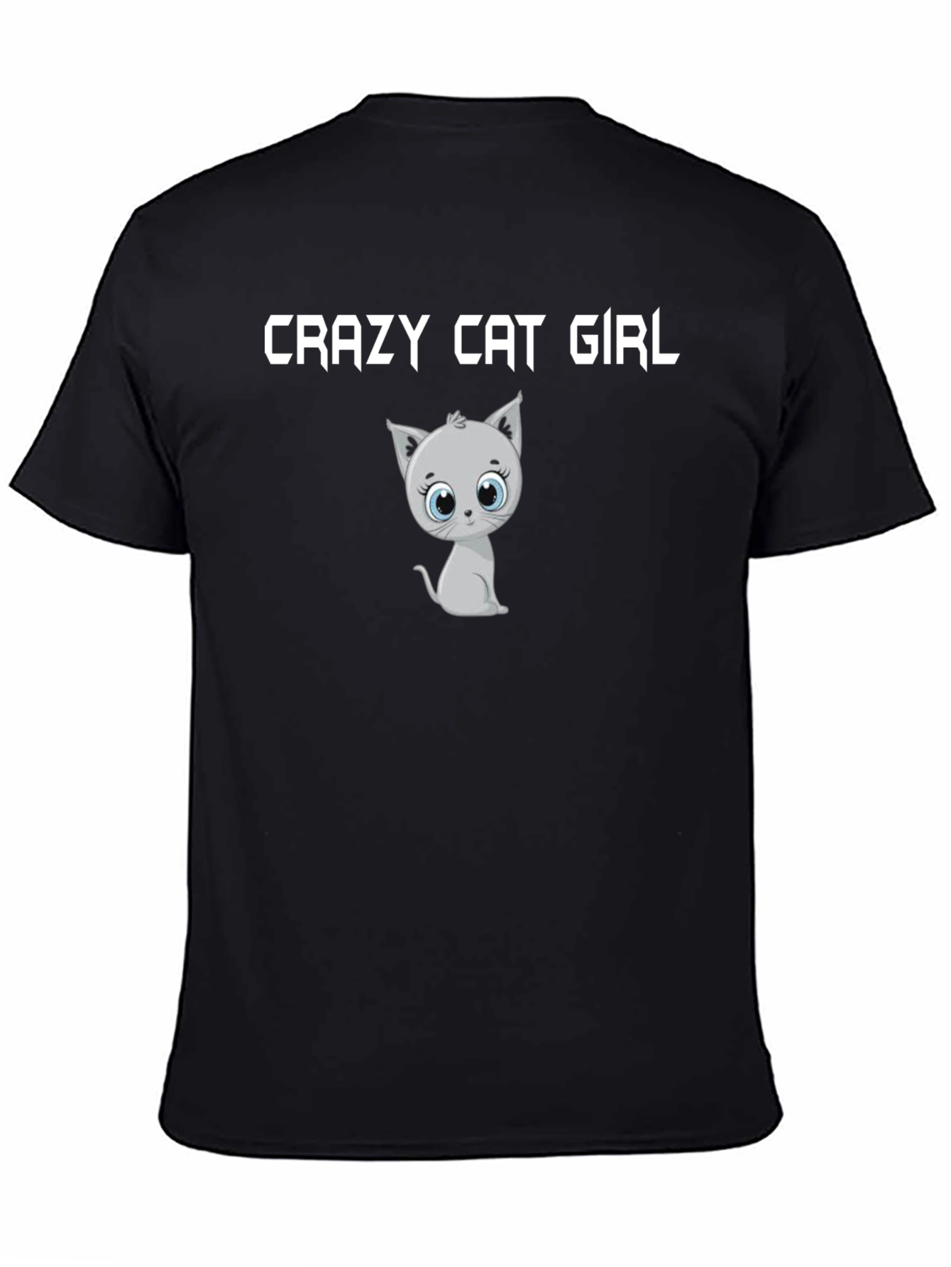 Black Crazy Cat Girl T-Shirt - Cute Cartoon Kitten Tee view 4