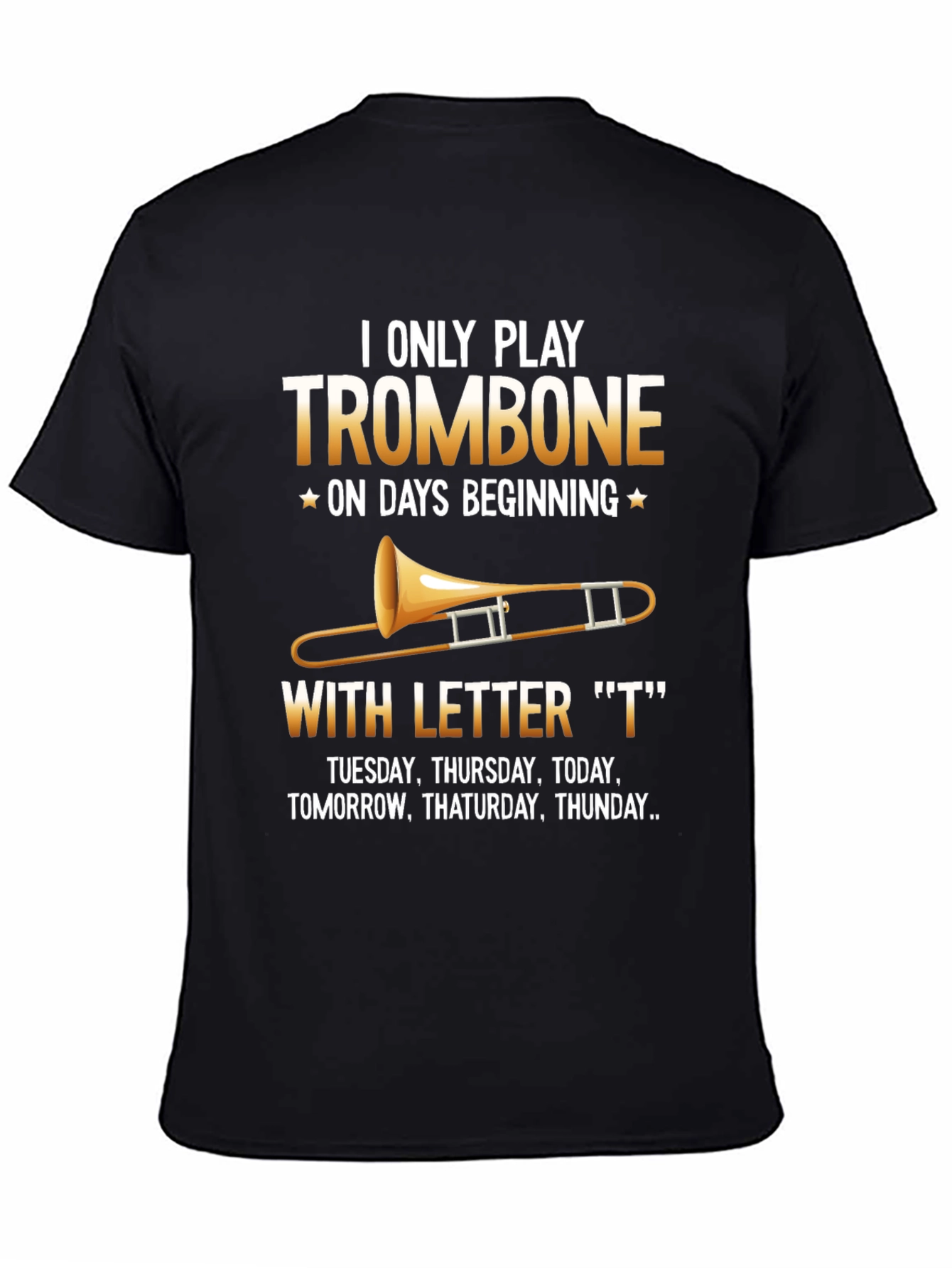 Black Funny Trombone Player T-Shirt view 4