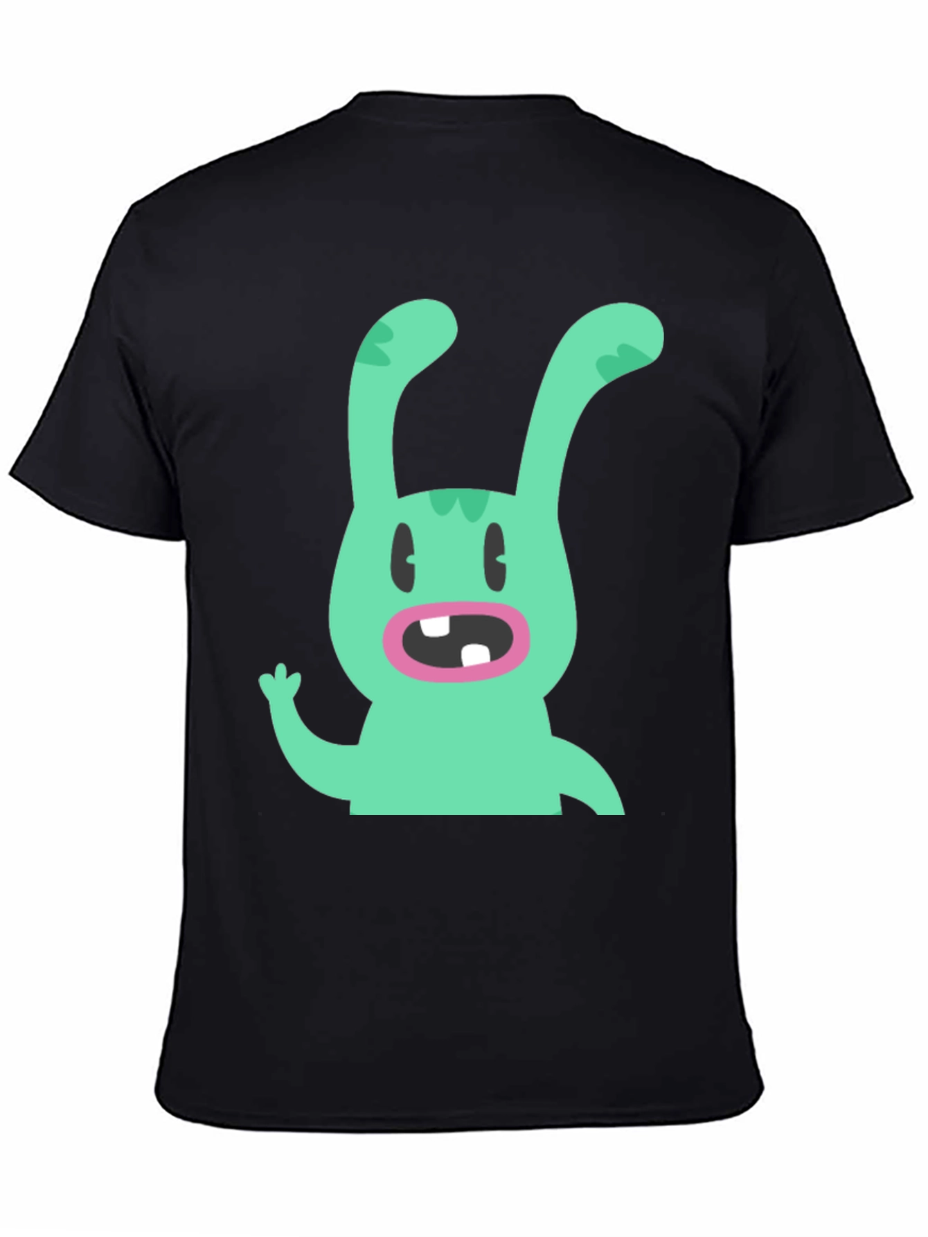 Black Cartoon Rabbit Graphic Tee - Black Cotton T-Shirt view 4