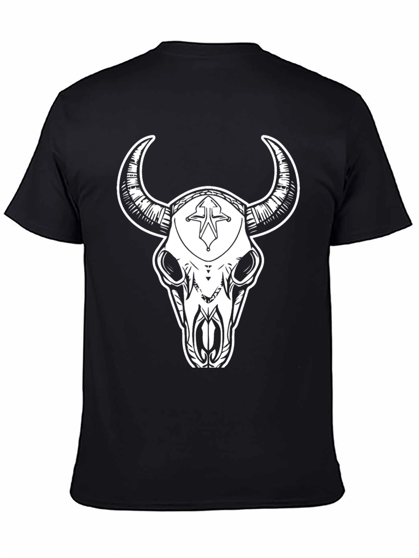 Black Bull Skull Graphic Tee - Black Cotton T-Shirt view 4
